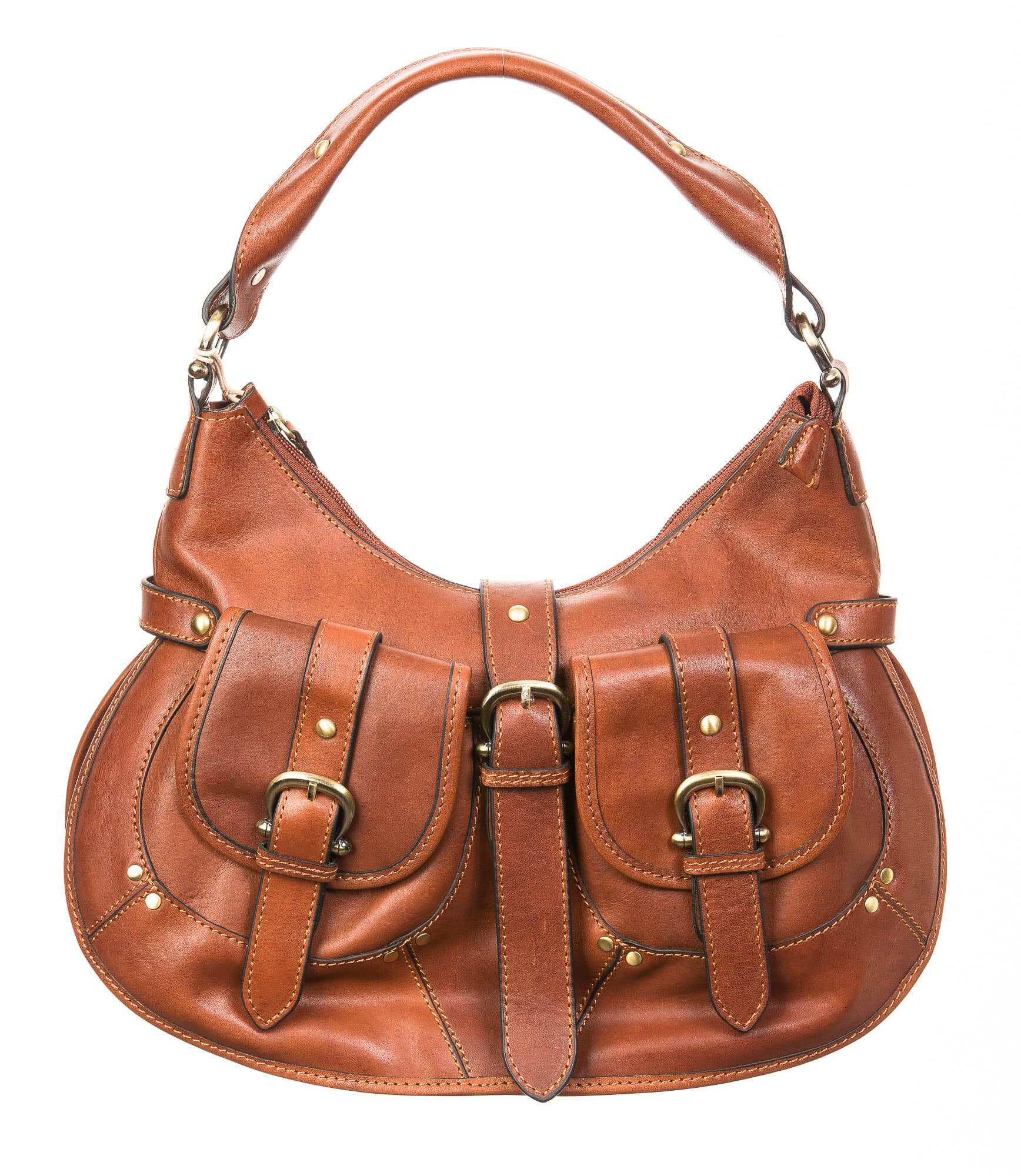 Borsa donna in vera pelle SANTINI mod. KORA, colore MIELE, Made in Italy.