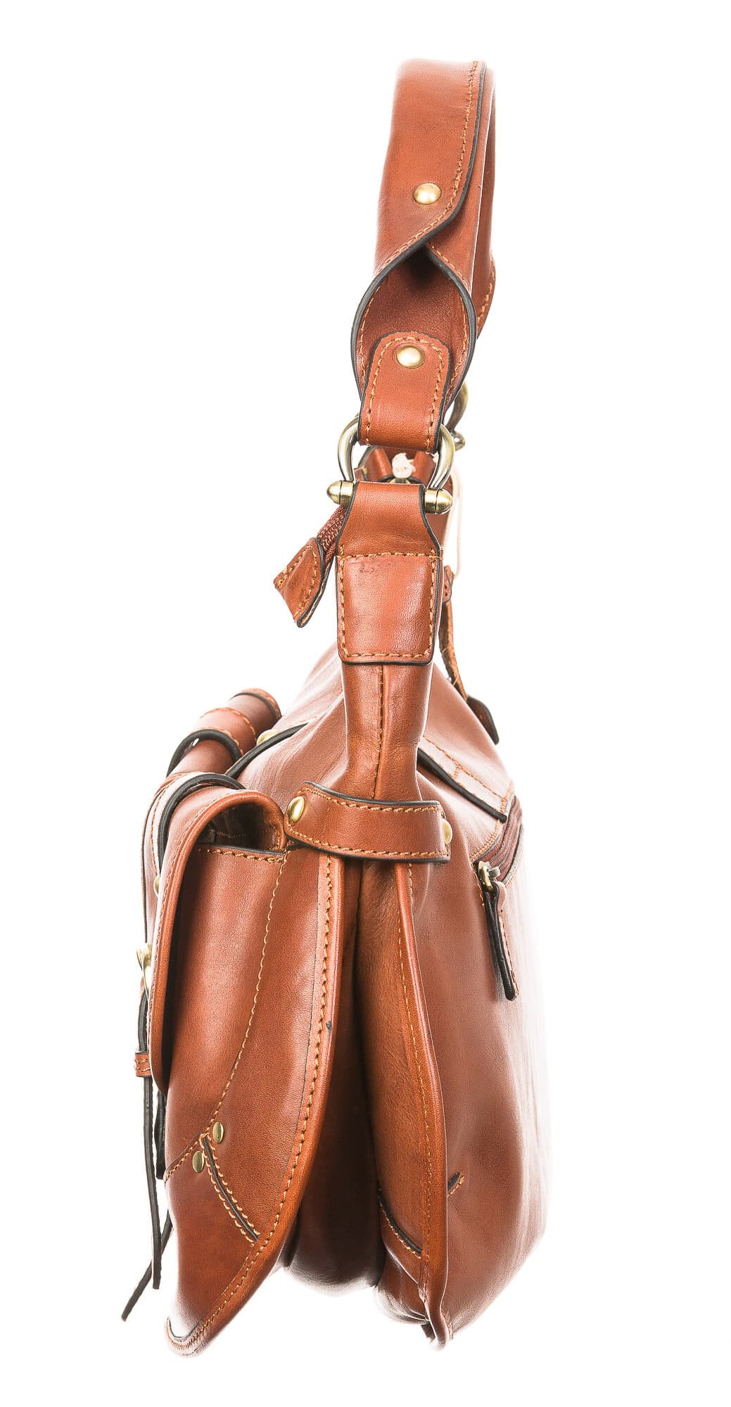 Borsa donna in vera pelle SANTINI mod. KORA, colore MIELE, Made in Italy.