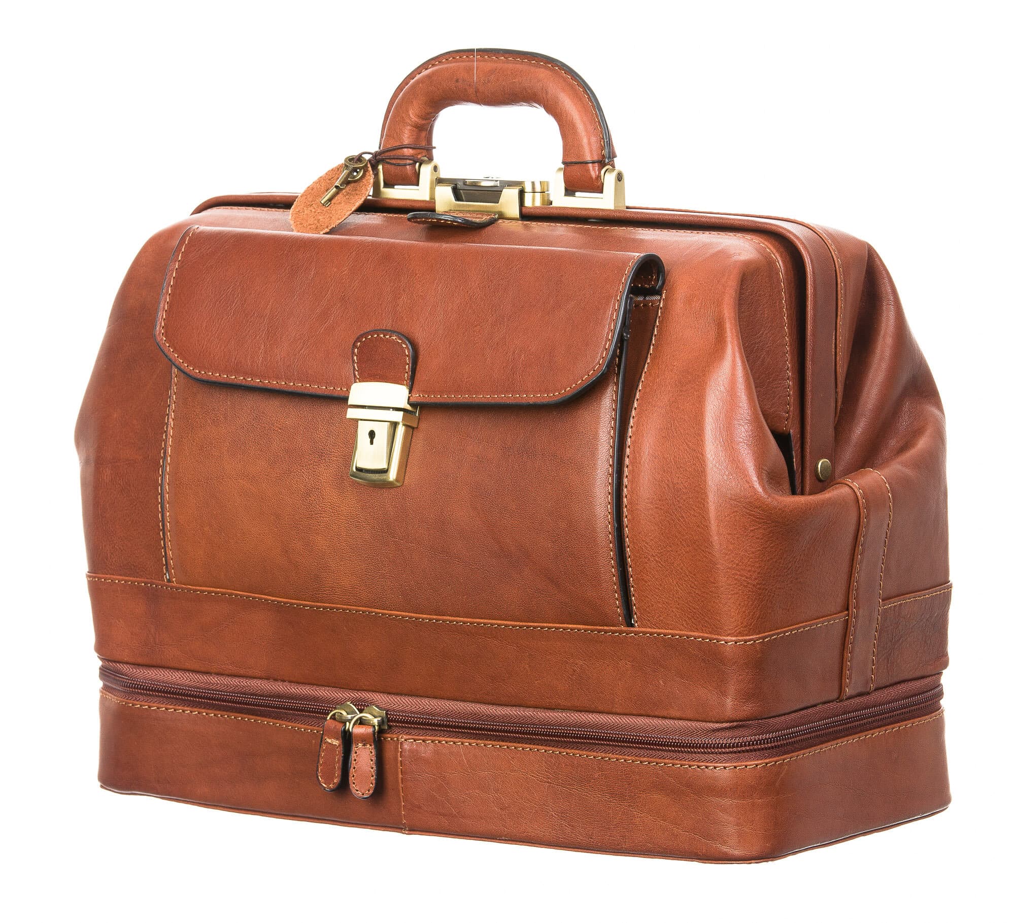 Borsa donna / uomo in vera pelle SANTINI mod. BREDI, colore MIELE, Made in Italy.