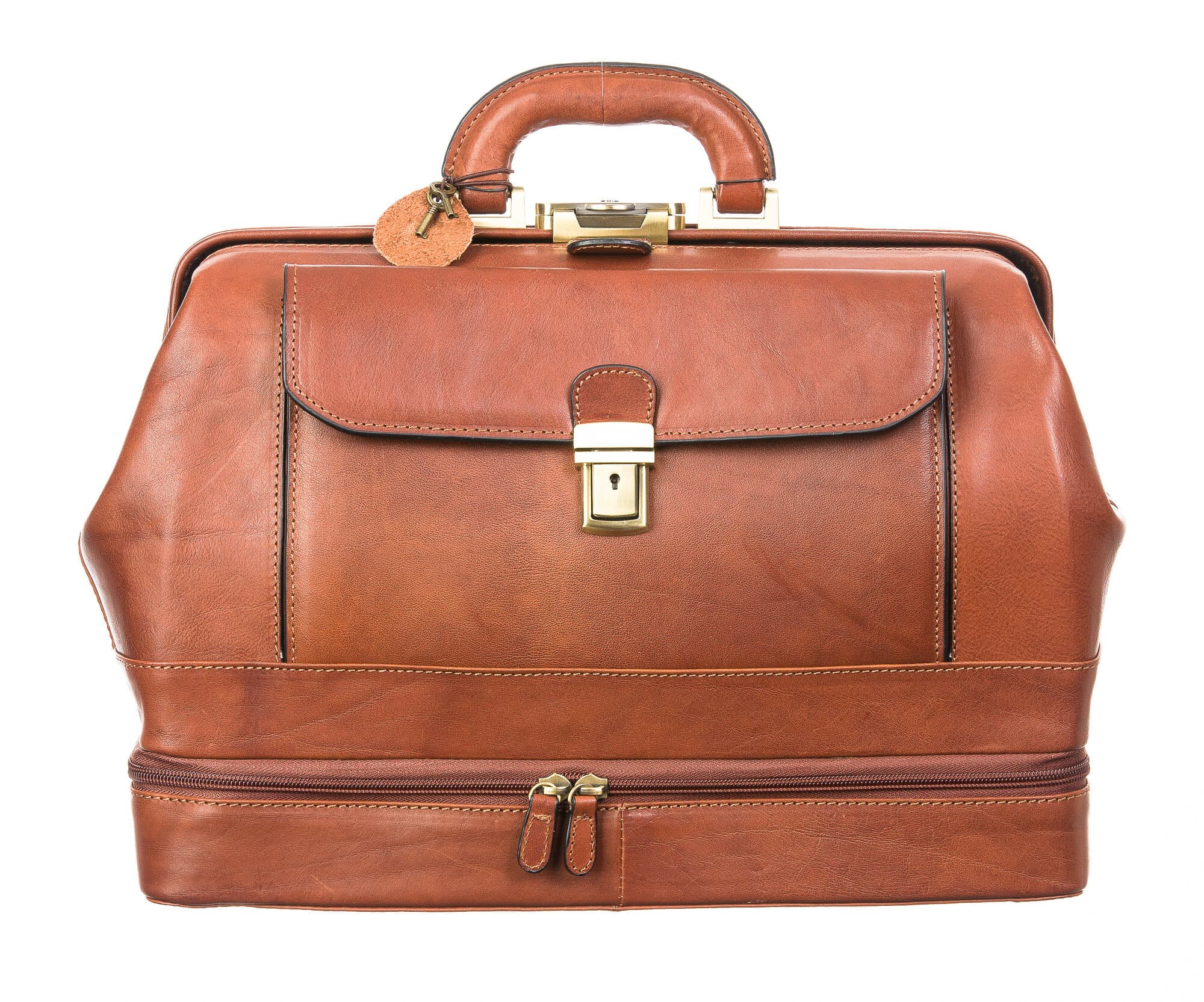 Borsa donna / uomo in vera pelle SANTINI mod. BREDI, colore MIELE, Made in Italy.