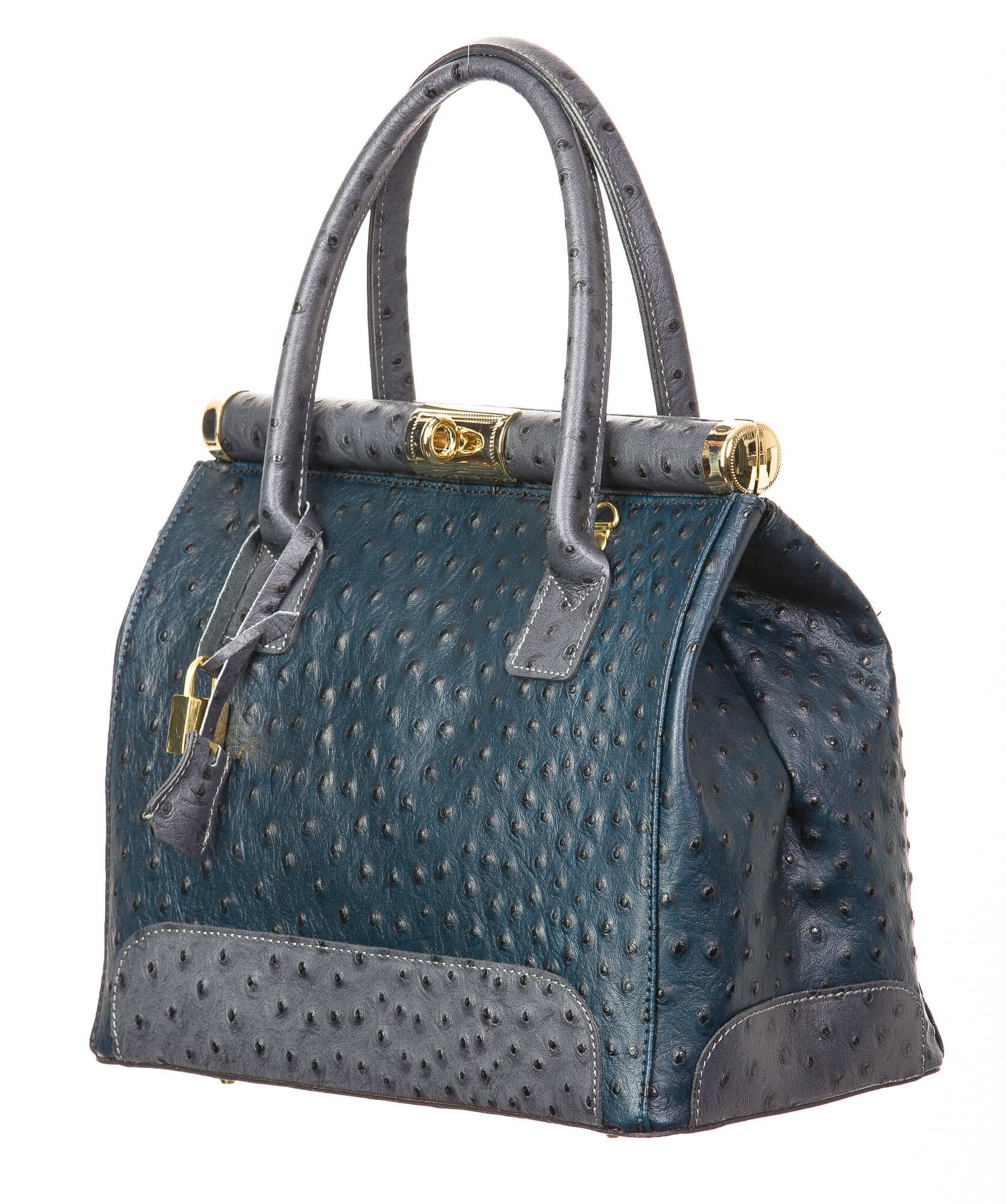 Borsa donna in vera pelle CHIARO SCURO mod. LEONA, colore BLU, Made in Italy.