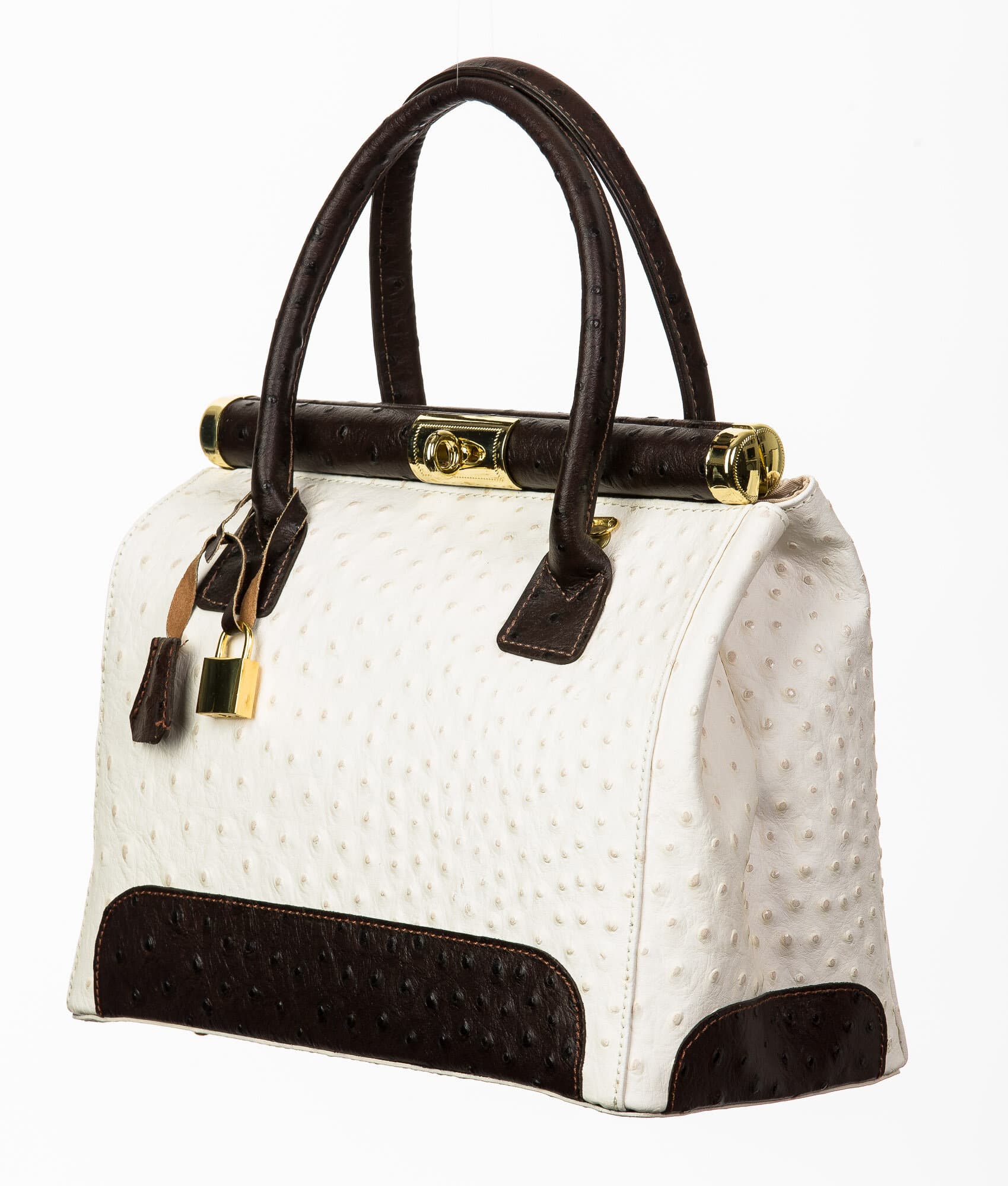Borsa donna in vera pelle CHIARO SCURO mod. LEONA, colore PANNA / TESTA DI MORO, Made in Italy.