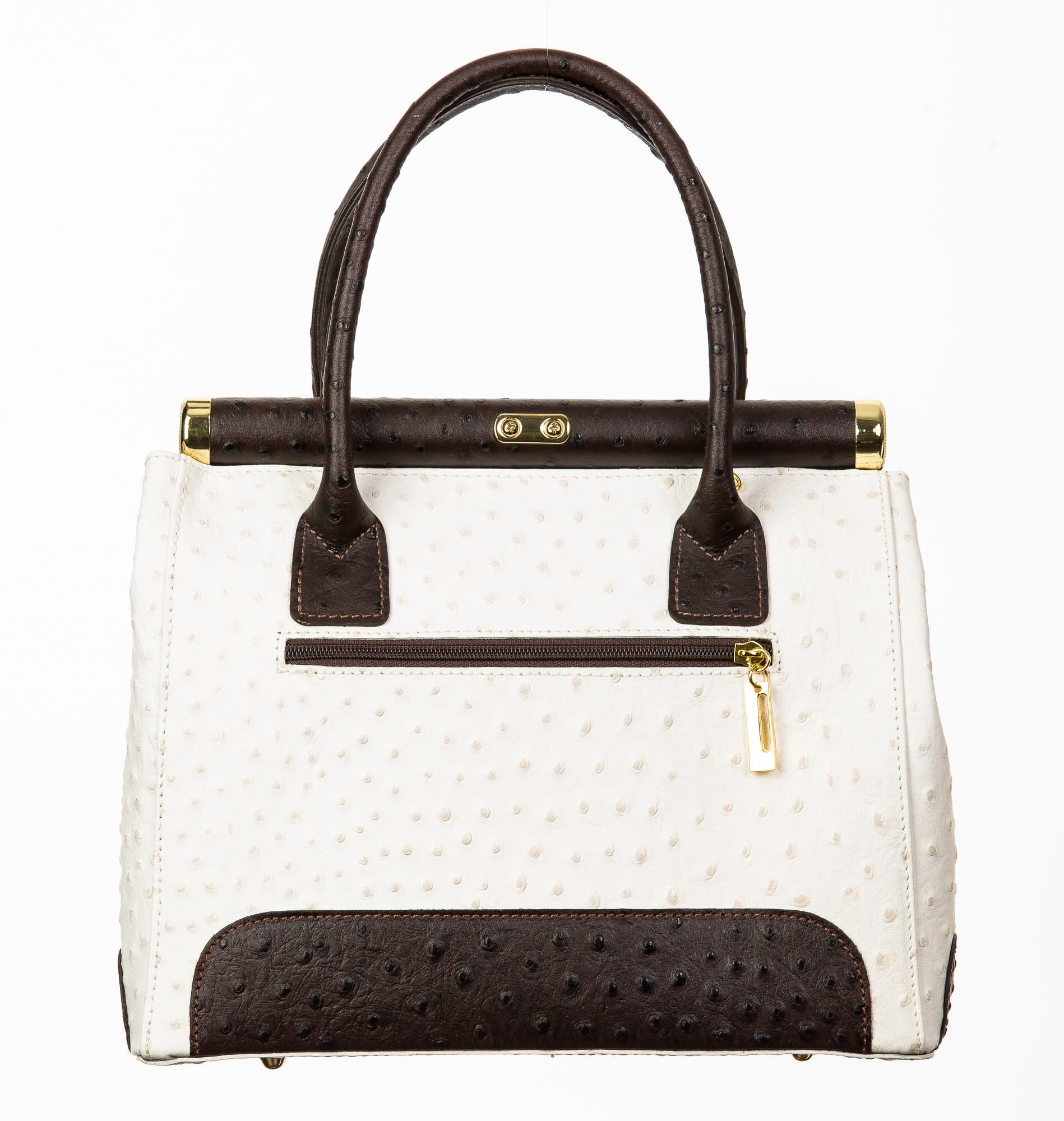 Borsa donna in vera pelle CHIARO SCURO mod. LEONA, colore PANNA / TESTA DI MORO, Made in Italy.