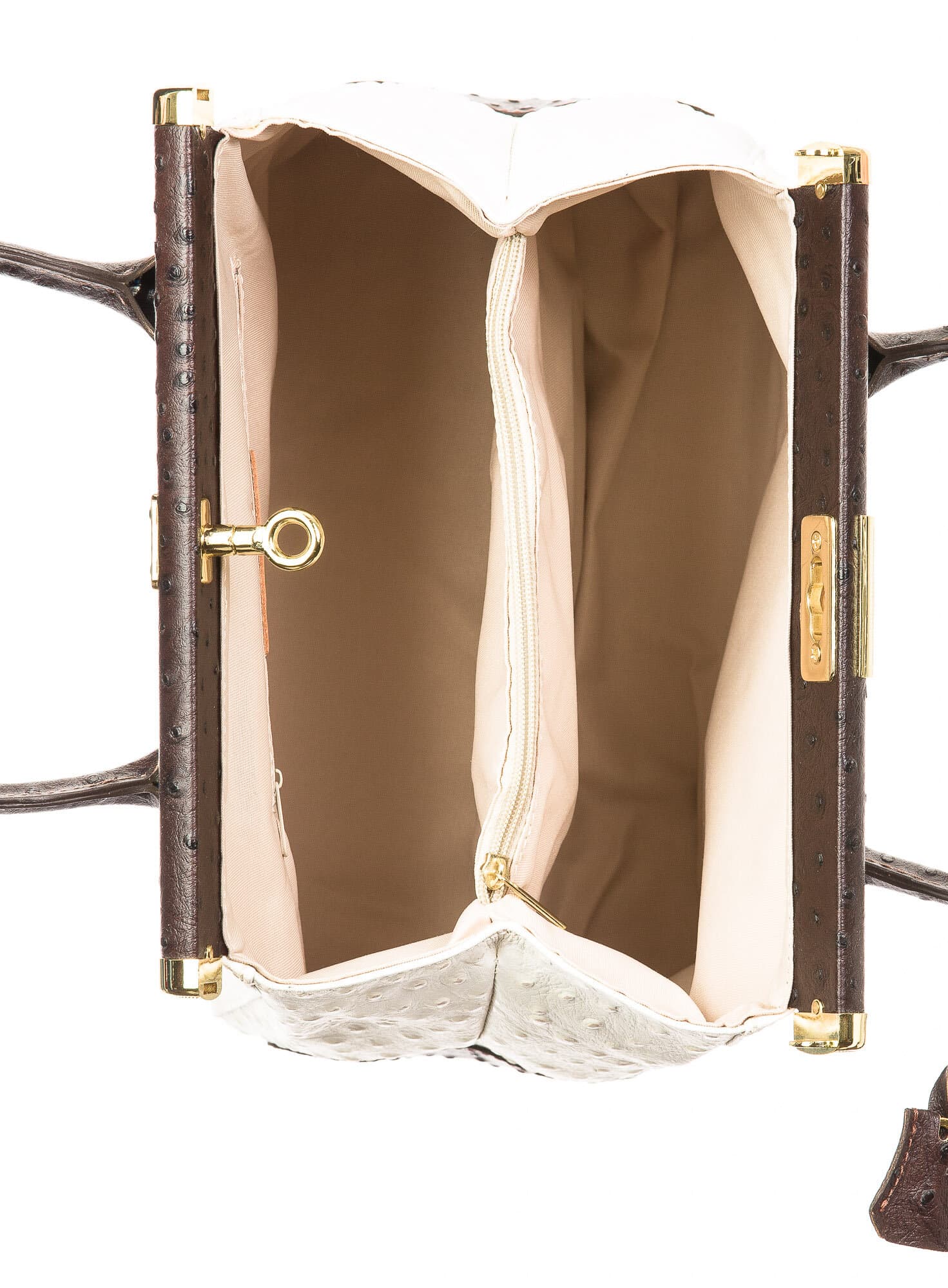 Borsa donna in vera pelle CHIARO SCURO mod. LEONA, colore PANNA / TESTA DI MORO, Made in Italy.
