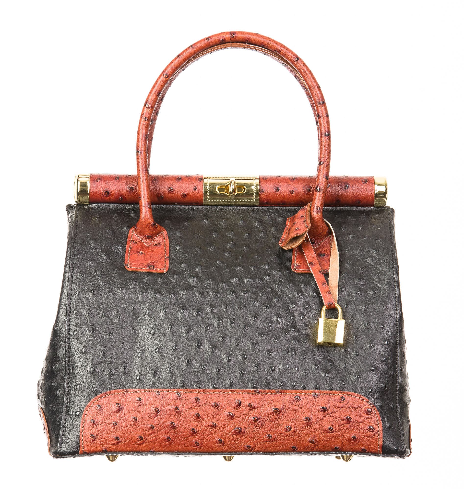 Borsa donna in vera pelle CHIARO SCURO mod. LEONA, colore NERO / MIELE, Made in Italy.