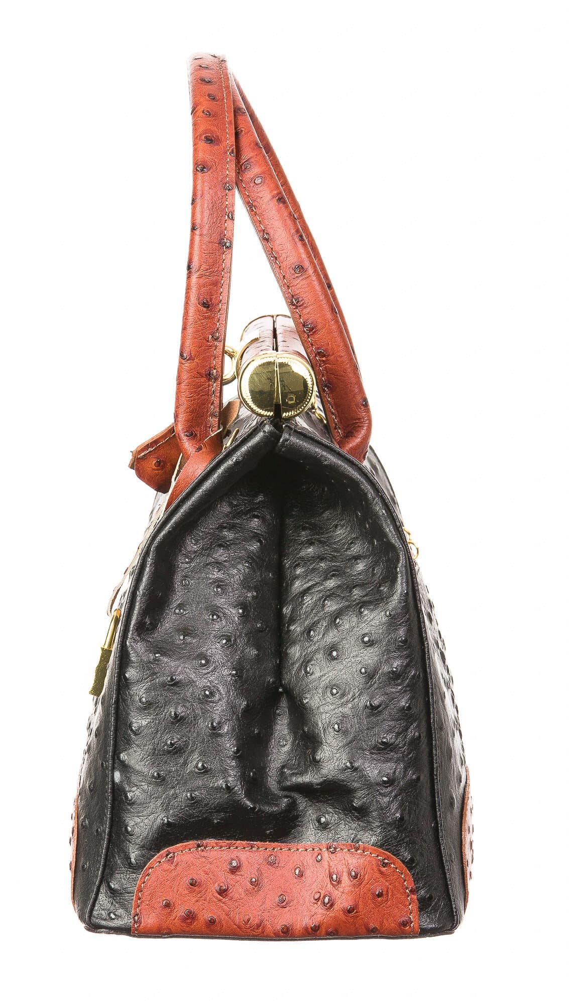 Borsa donna in vera pelle CHIARO SCURO mod. LEONA, colore NERO / MIELE, Made in Italy.
