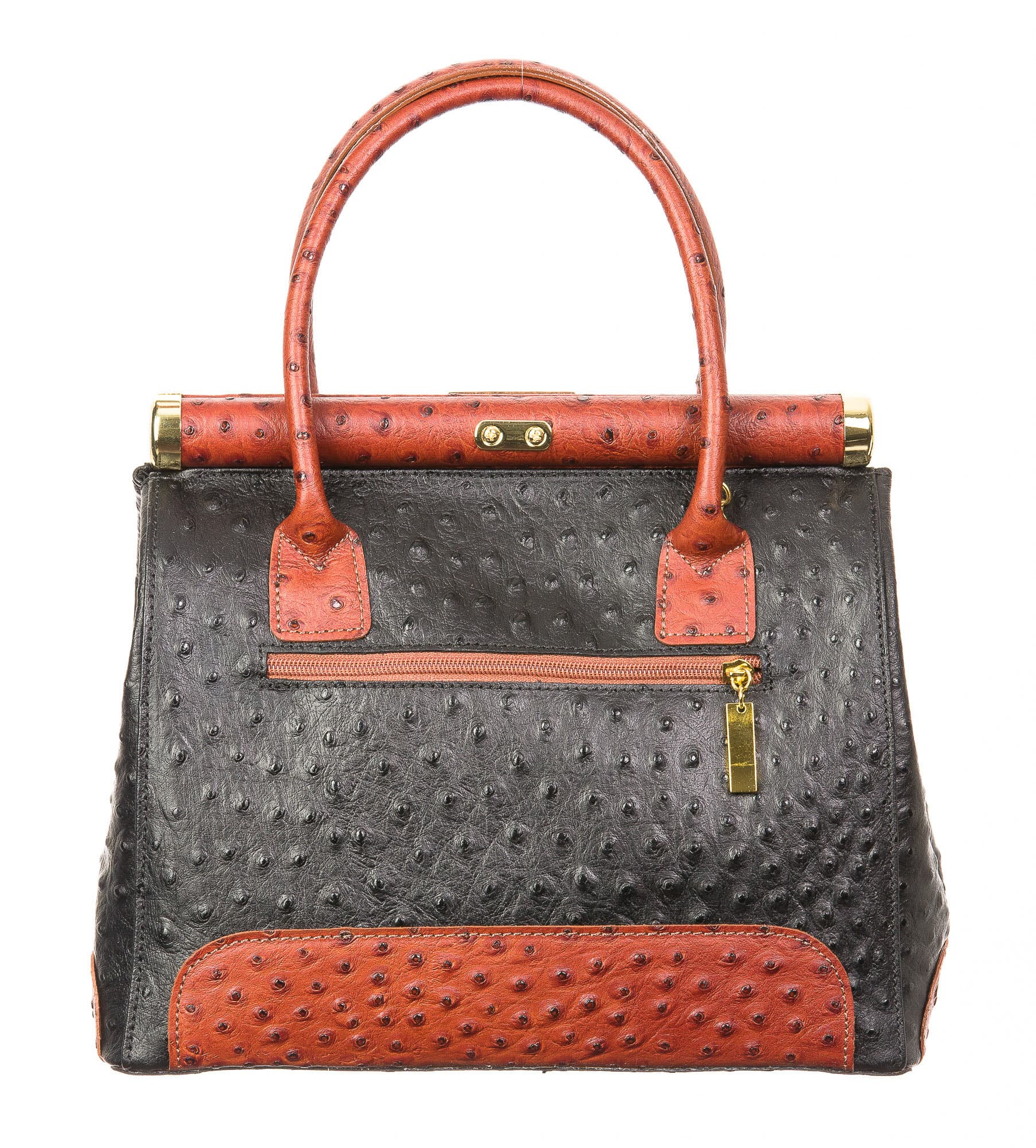 Borsa donna in vera pelle CHIARO SCURO mod. LEONA, colore NERO / MIELE, Made in Italy.