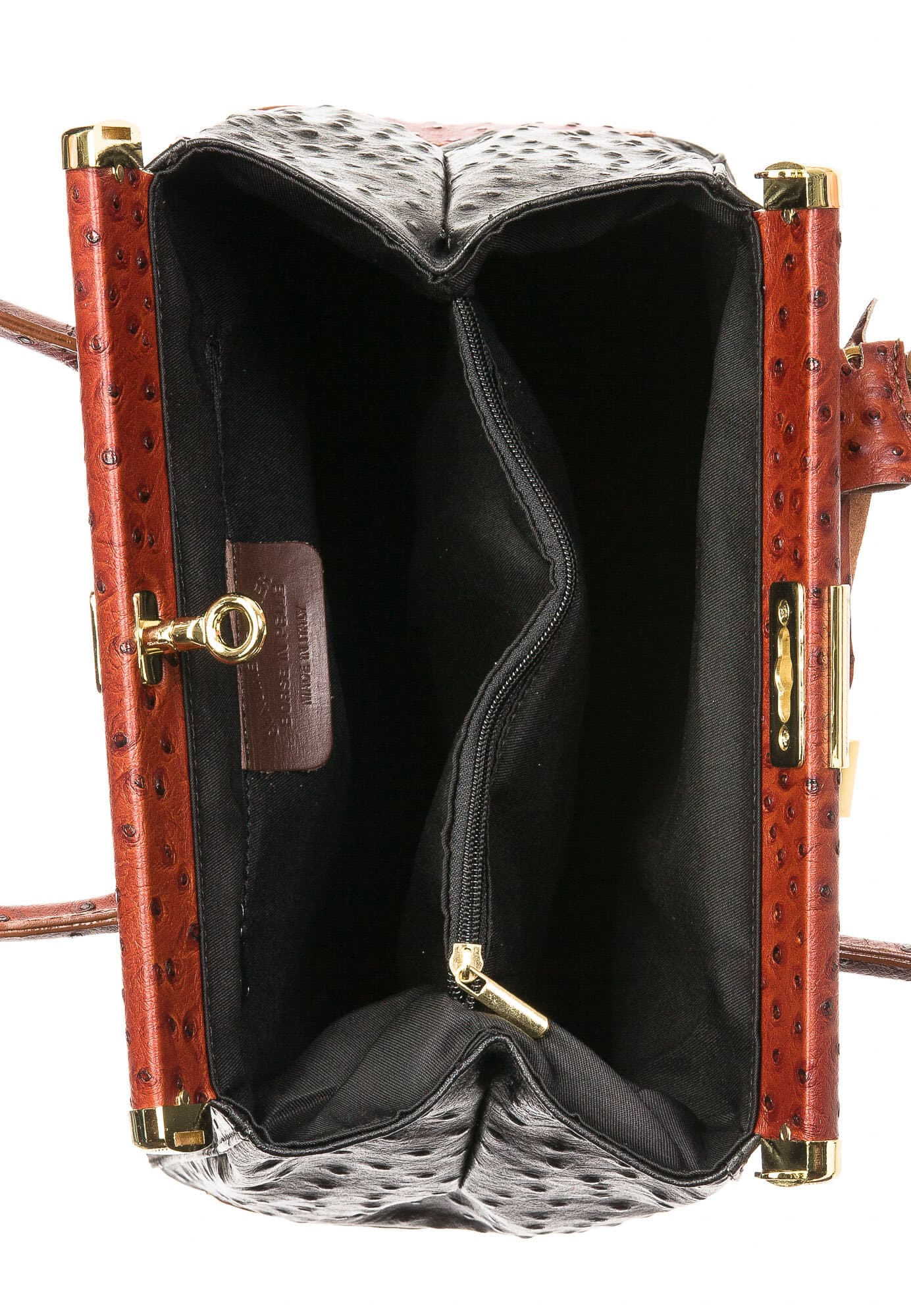 Borsa donna in vera pelle CHIARO SCURO mod. LEONA, colore NERO / MIELE, Made in Italy.