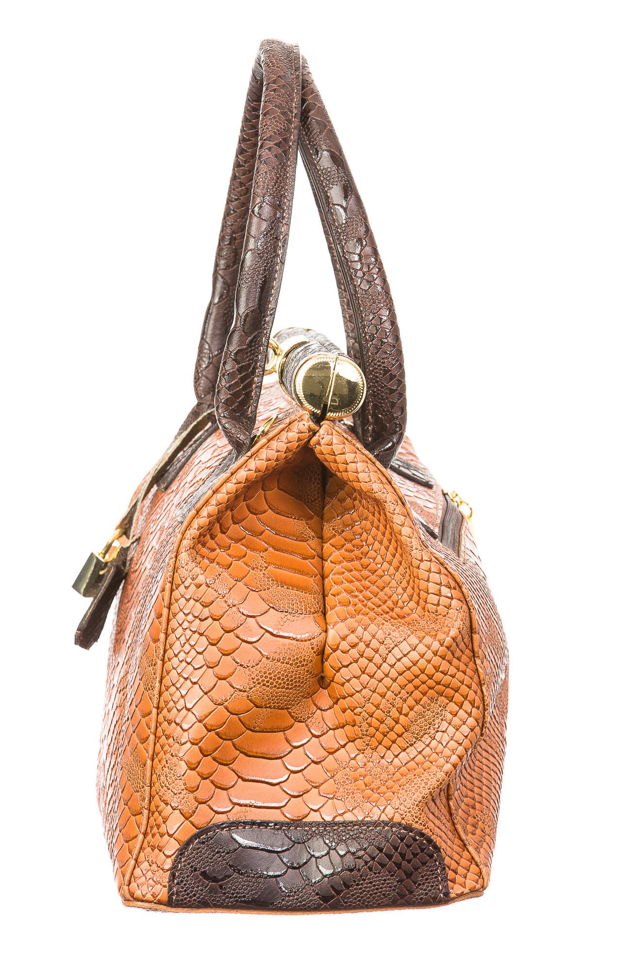 Borsa donna in vera pelle CHIARO SCURO mod. LEONA, colore MIELE / TESTA DI MORO, Made in Italy.