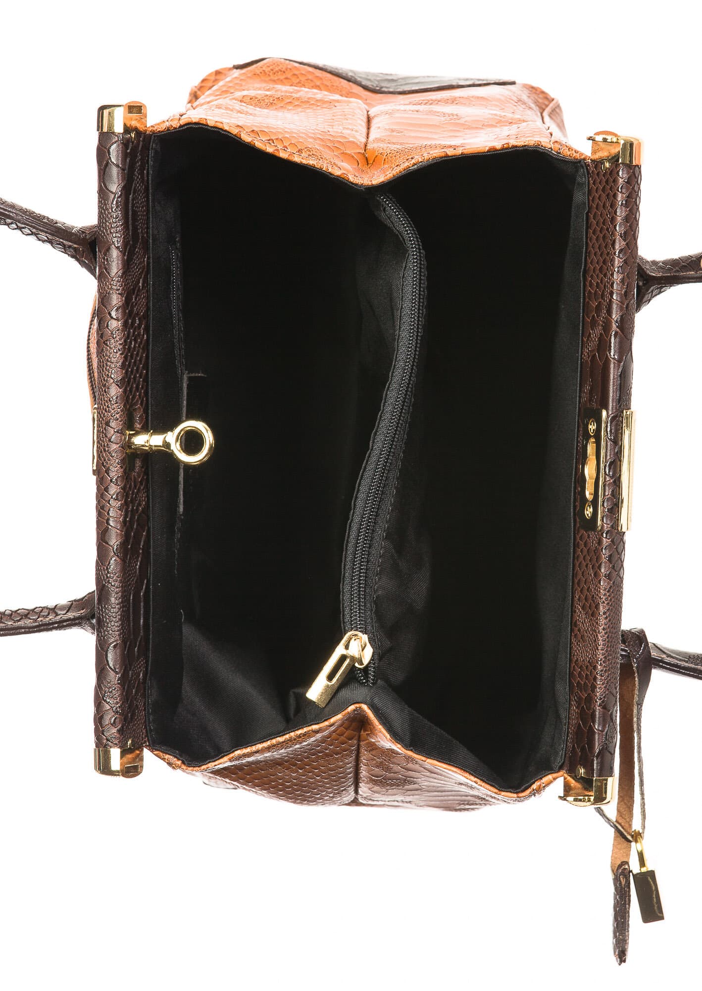 Borsa donna in vera pelle CHIARO SCURO mod. LEONA, colore MIELE / TESTA DI MORO, Made in Italy.