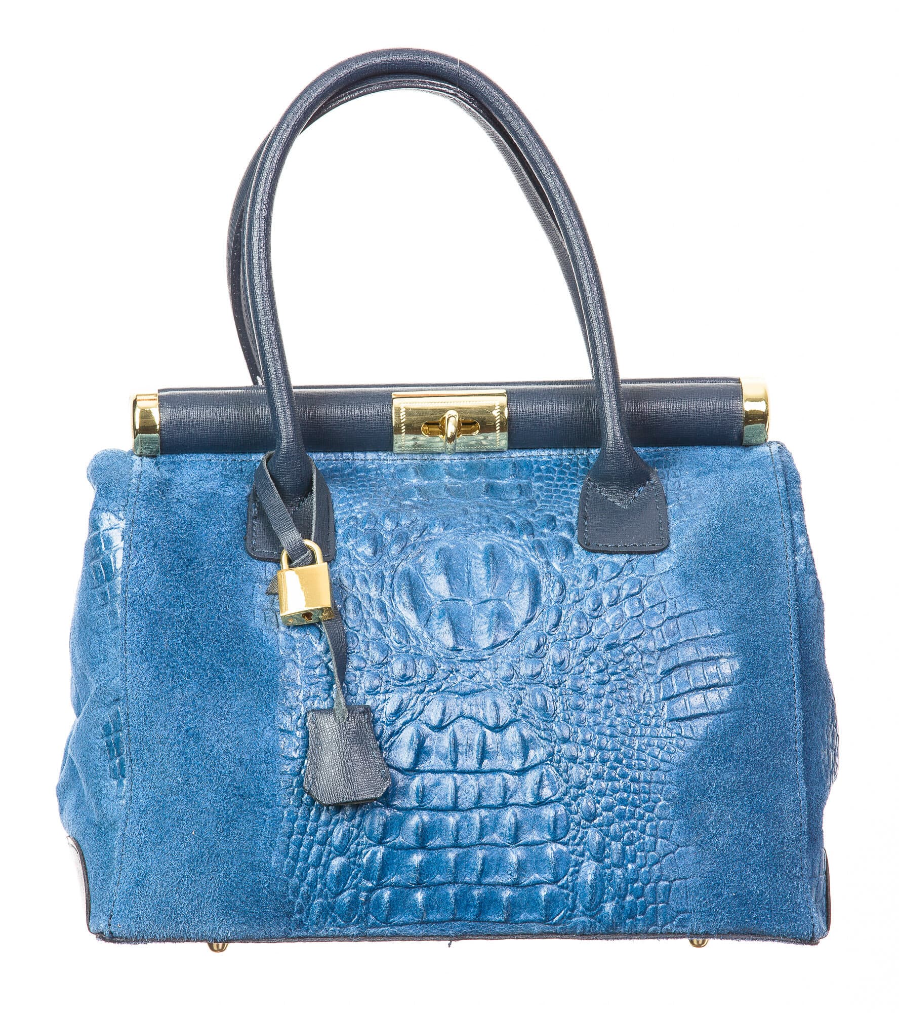 Borsa donna in vera pelle CHIARO SCURO mod. LEONA, colore BLU, Made in Italy.
