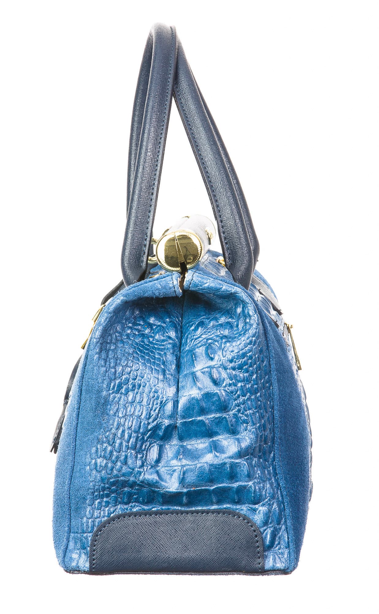 Borsa donna in vera pelle CHIARO SCURO mod. LEONA, colore BLU, Made in Italy.