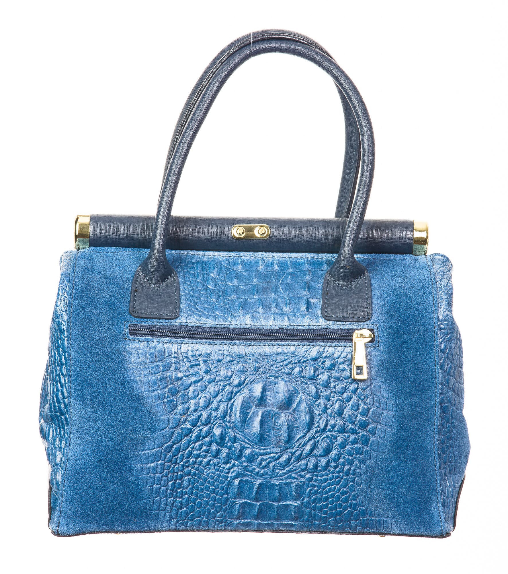 Borsa donna in vera pelle CHIARO SCURO mod. LEONA, colore BLU, Made in Italy.