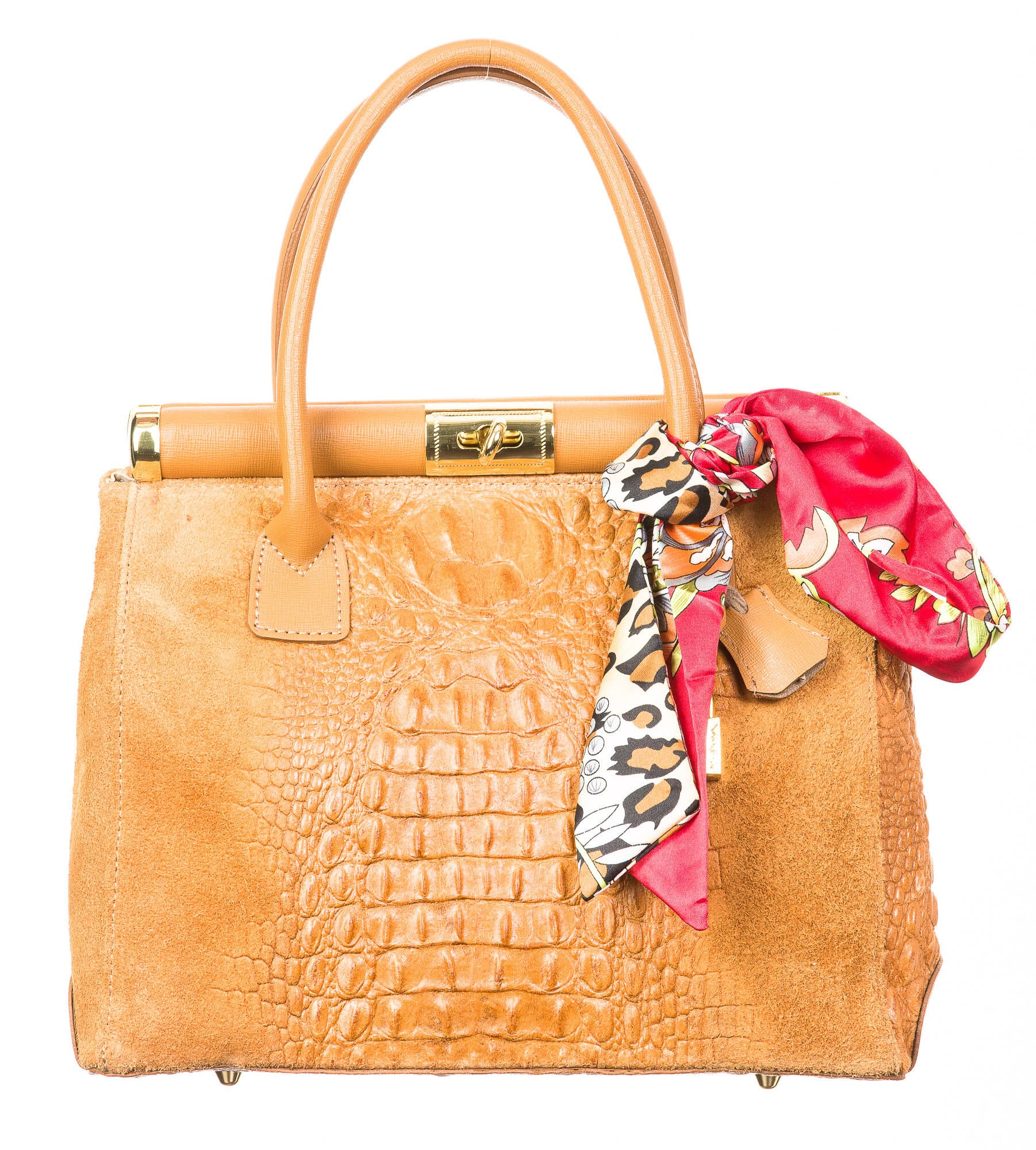 Borsa donna in vera pelle CHIARO SCURO mod. LEONA, colore MIELE, Made in Italy.