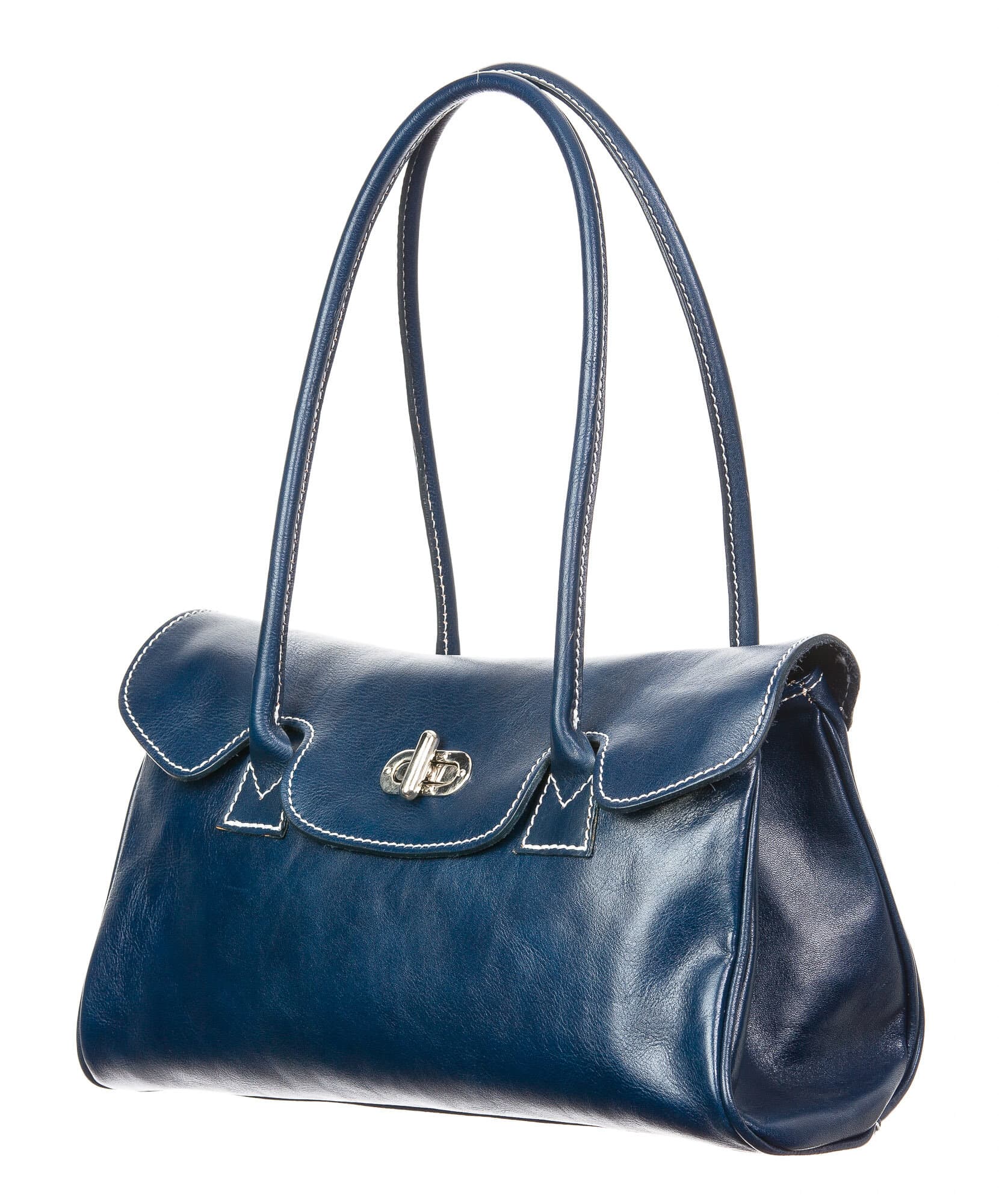 Borsa donna in vera pelle CHIAROSCURO mod. MARGHERITA, colore BLU, Made in Italy.