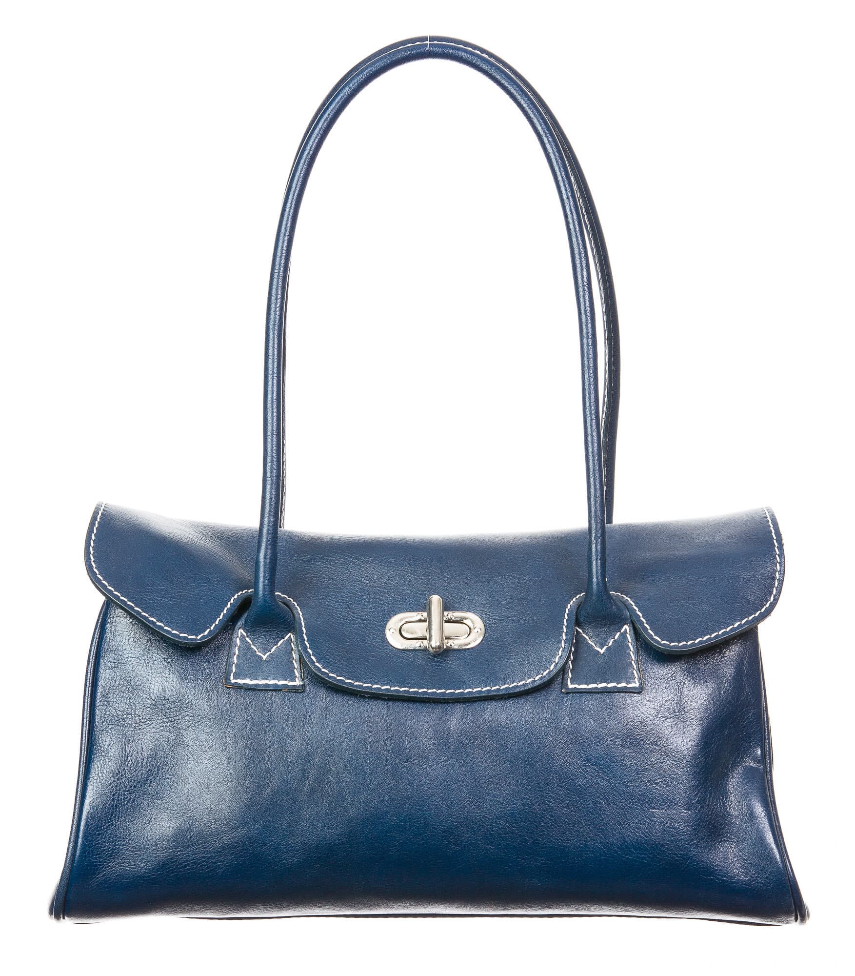 Borsa donna in vera pelle CHIAROSCURO mod. MARGHERITA, colore BLU, Made in Italy.