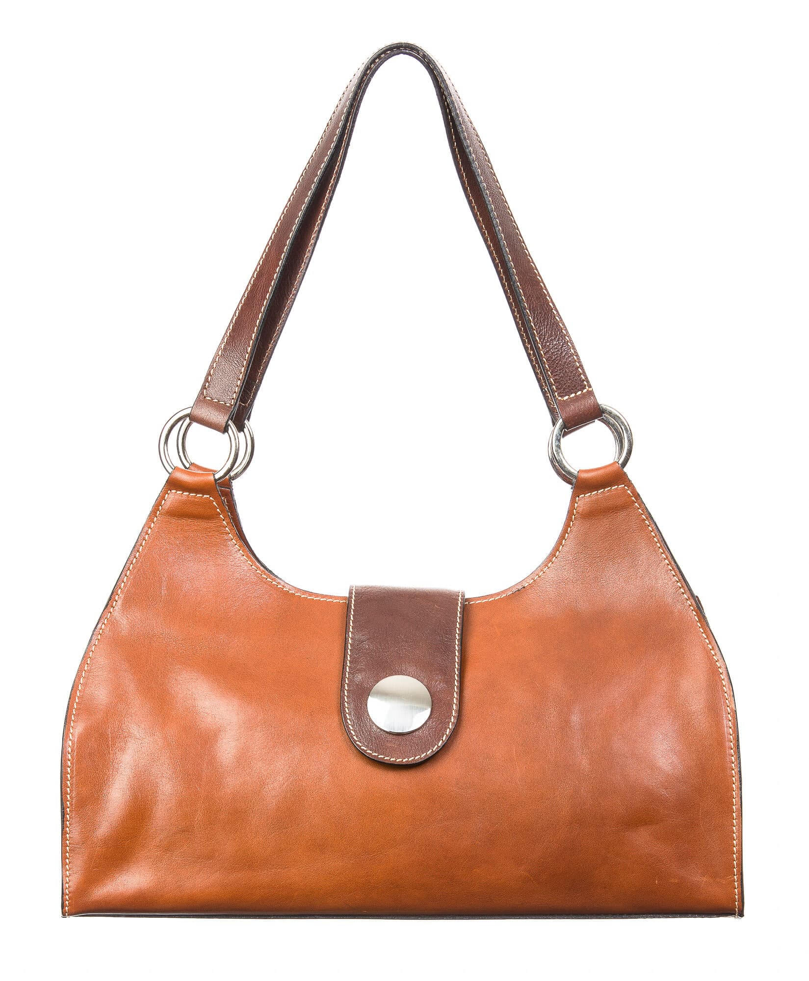 Borsa donna in vera pelle CHIAROSCURO mod. LUNA big, colore MIELE / MARRONE, Made in Italy.