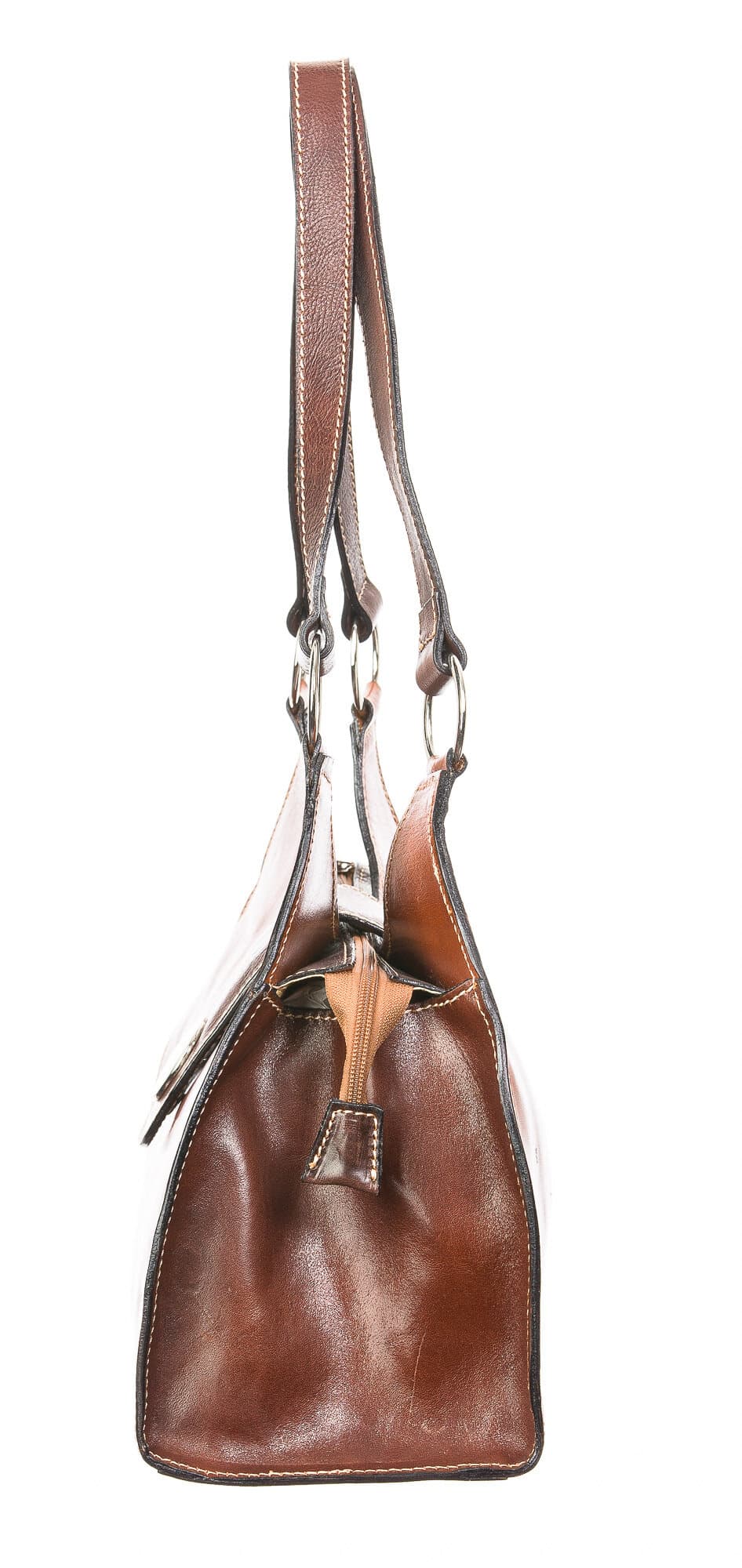 Borsa donna in vera pelle CHIAROSCURO mod. LUNA big, colore MIELE / MARRONE, Made in Italy.