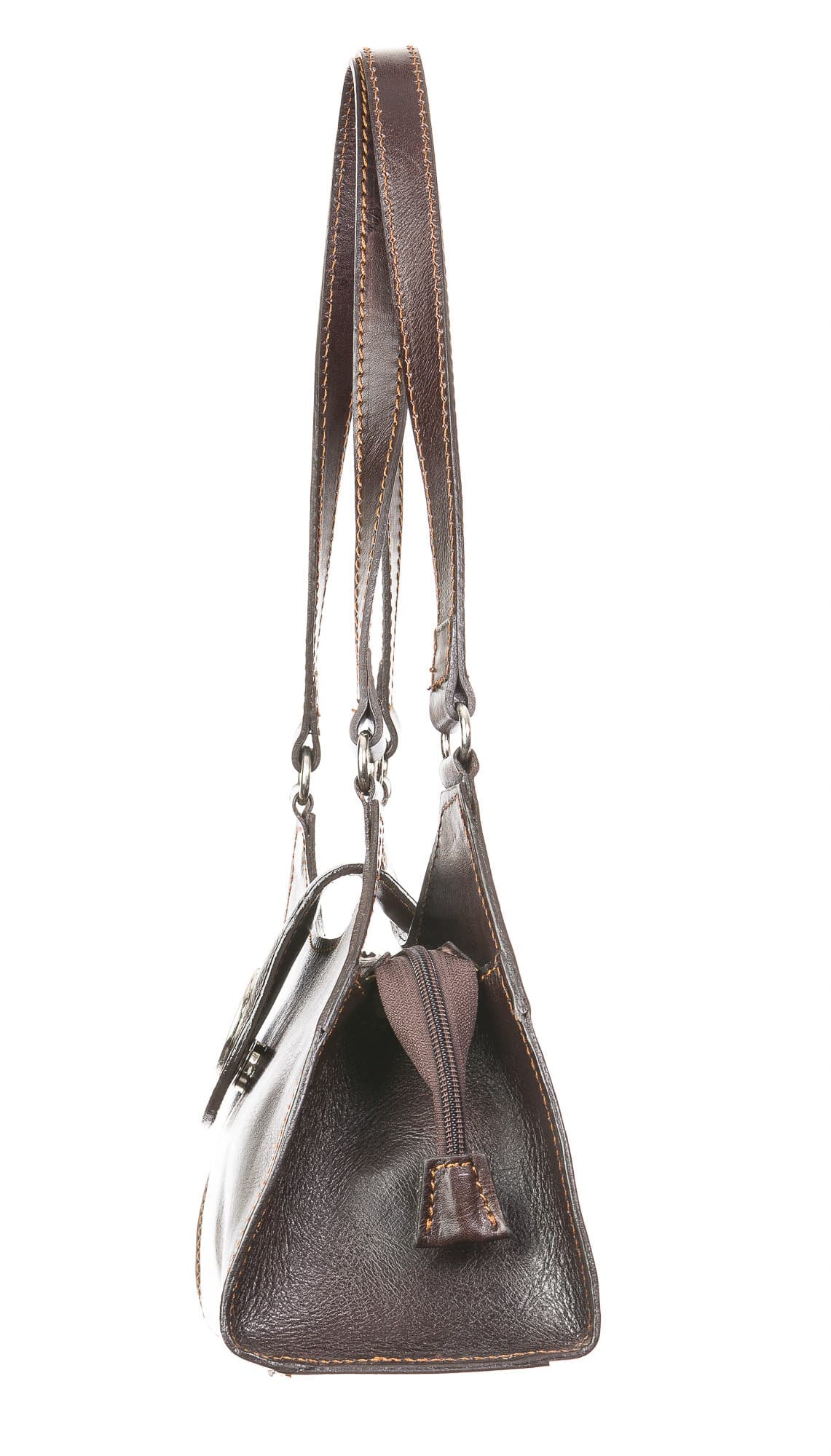 Borsa donna in vera pelle CHIAROSCURO mod. LUNA small, colore TESTA DI MORO, Made in Italy.