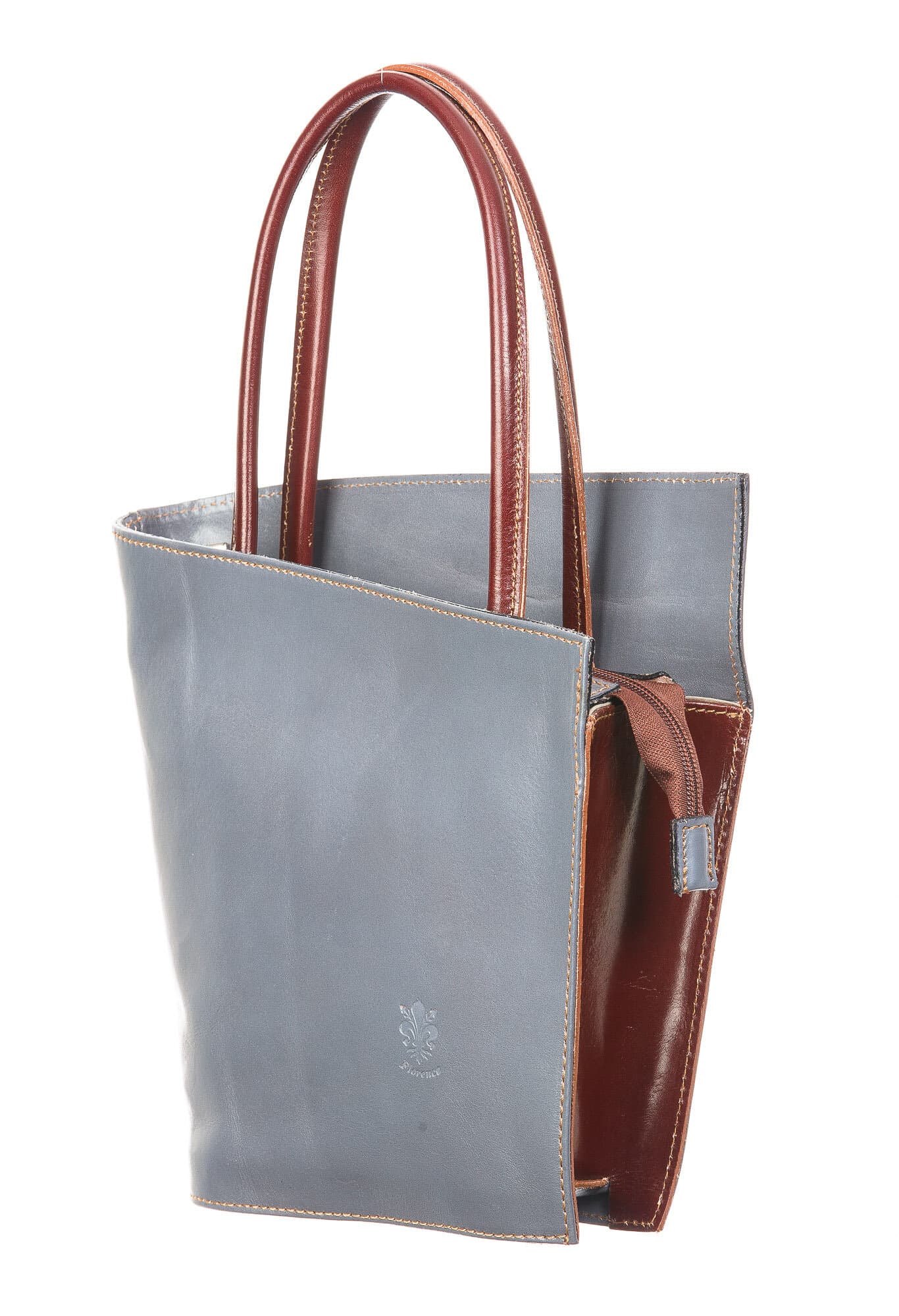 Borsa donna in vera pelle CHIAROSCURO mod. MEG, colore GRIGIO, Made in Italy.
