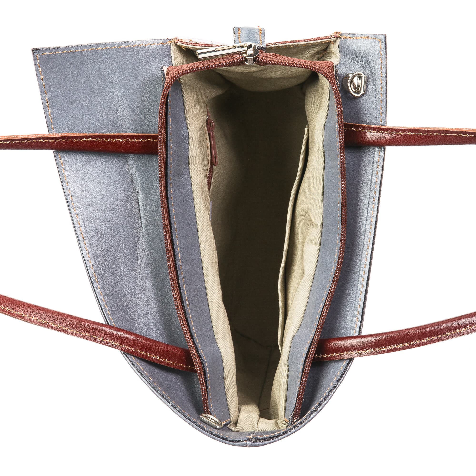 Borsa donna in vera pelle CHIAROSCURO mod. MEG, colore GRIGIO, Made in Italy.
