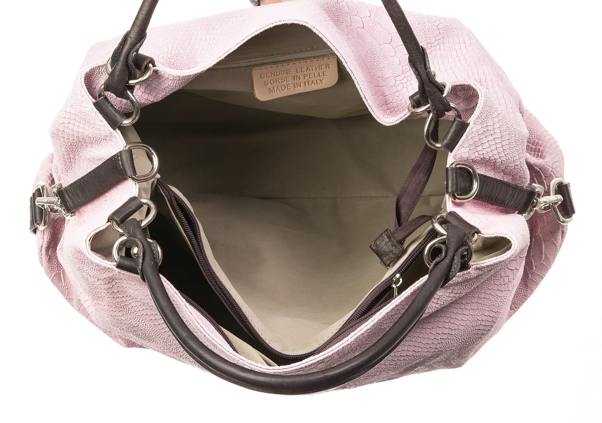 Borsa donna in vera pelle CHIARO SCURO mod. DIVA, colore ROSA, Made in Italy.