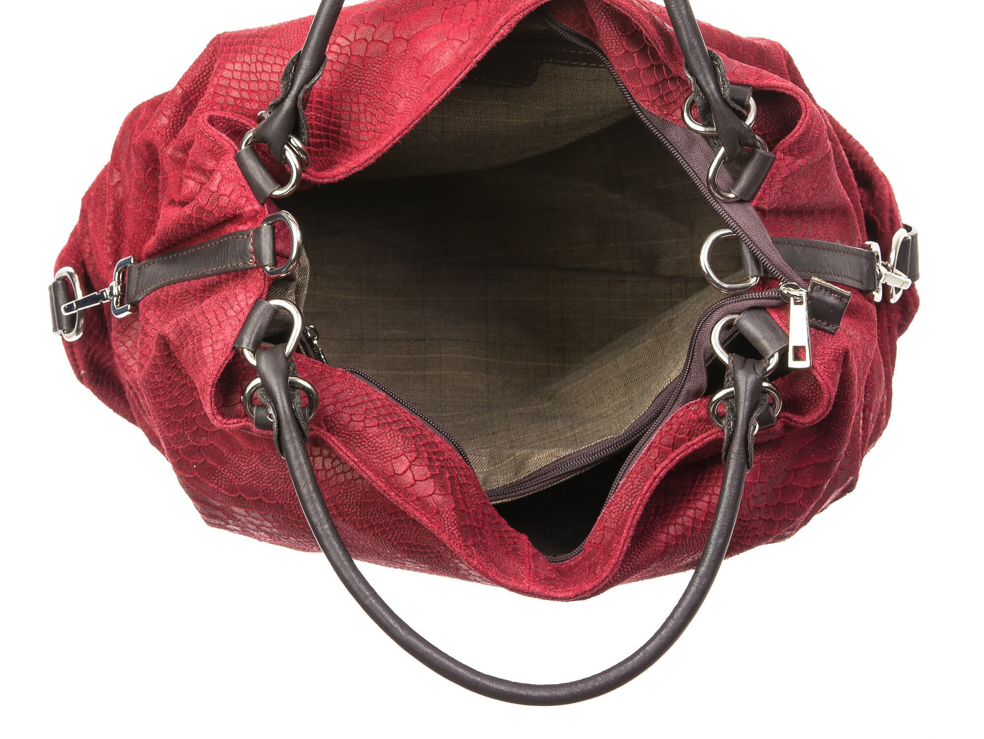 Borsa donna in vera pelle CHIARO SCURO mod. DIVA, colore BORDO', Made in Italy.