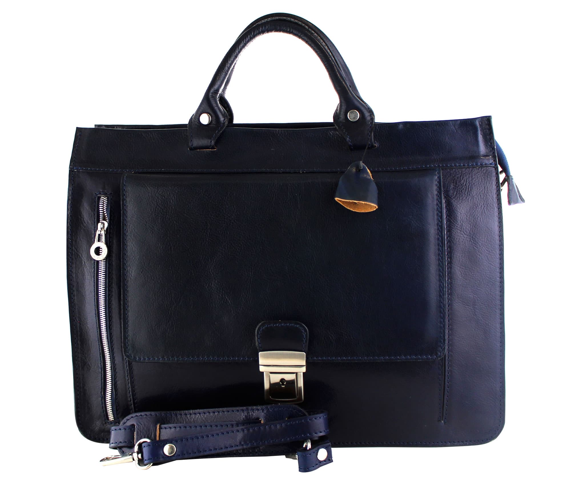 EMIDIO XXL: cartella ufficio / borsa lavoro, uomo / donna, in cuoio, colore : BLU, Made in Italy