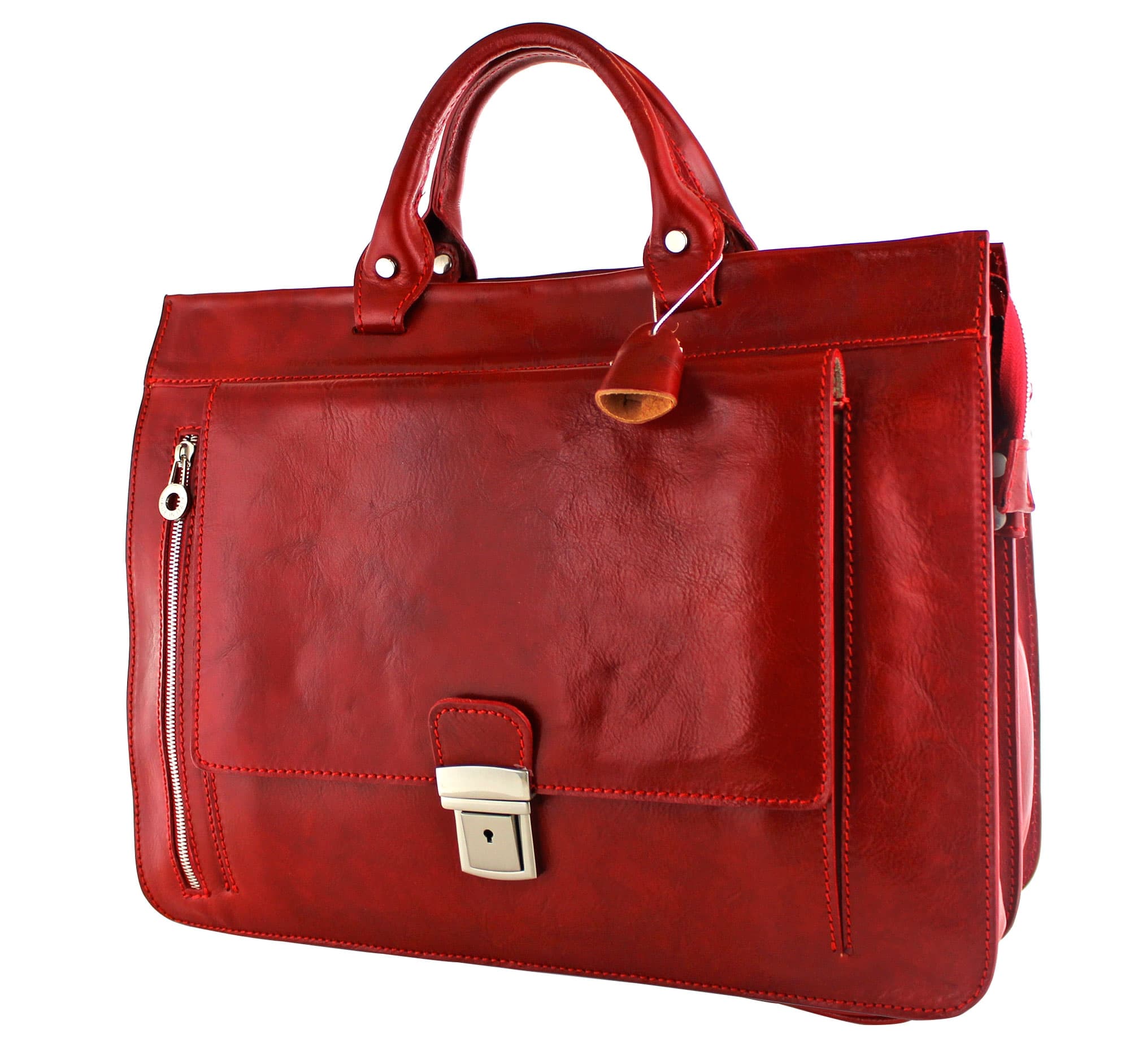 EMIDIO XXL: cartella ufficio / borsa lavoro, uomo / donna, in cuoio, colore : rossa, Made in Italy