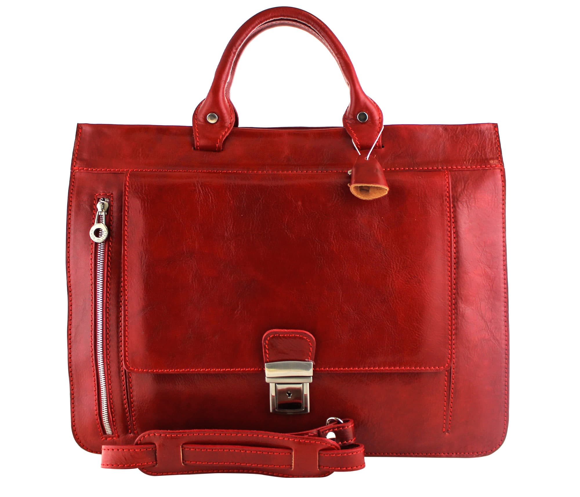 EMIDIO XXL: cartella ufficio / borsa lavoro, uomo / donna, in cuoio, colore : rossa, Made in Italy