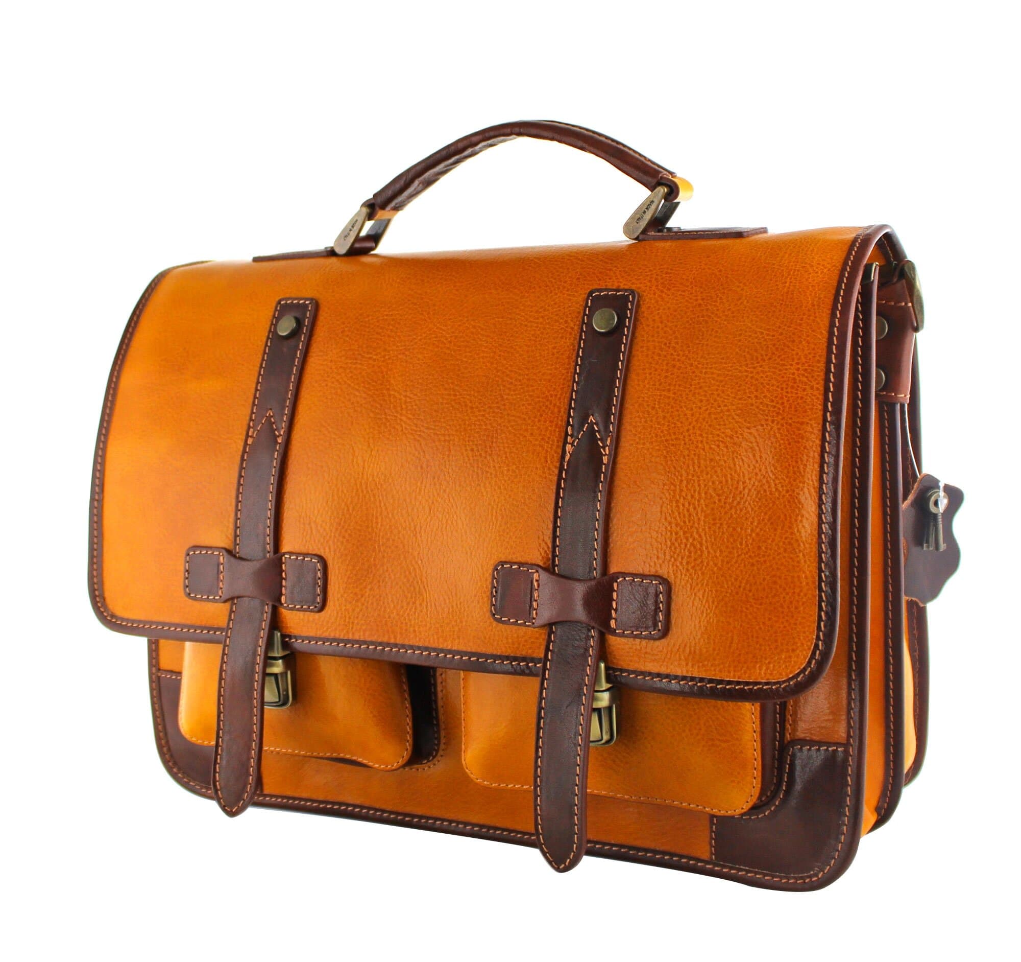 ERNESTO: cartella /borsa, zaino ufficio unisex, in cuoio, colore: GIALLO OCRA / MARRONE, Made in Italy