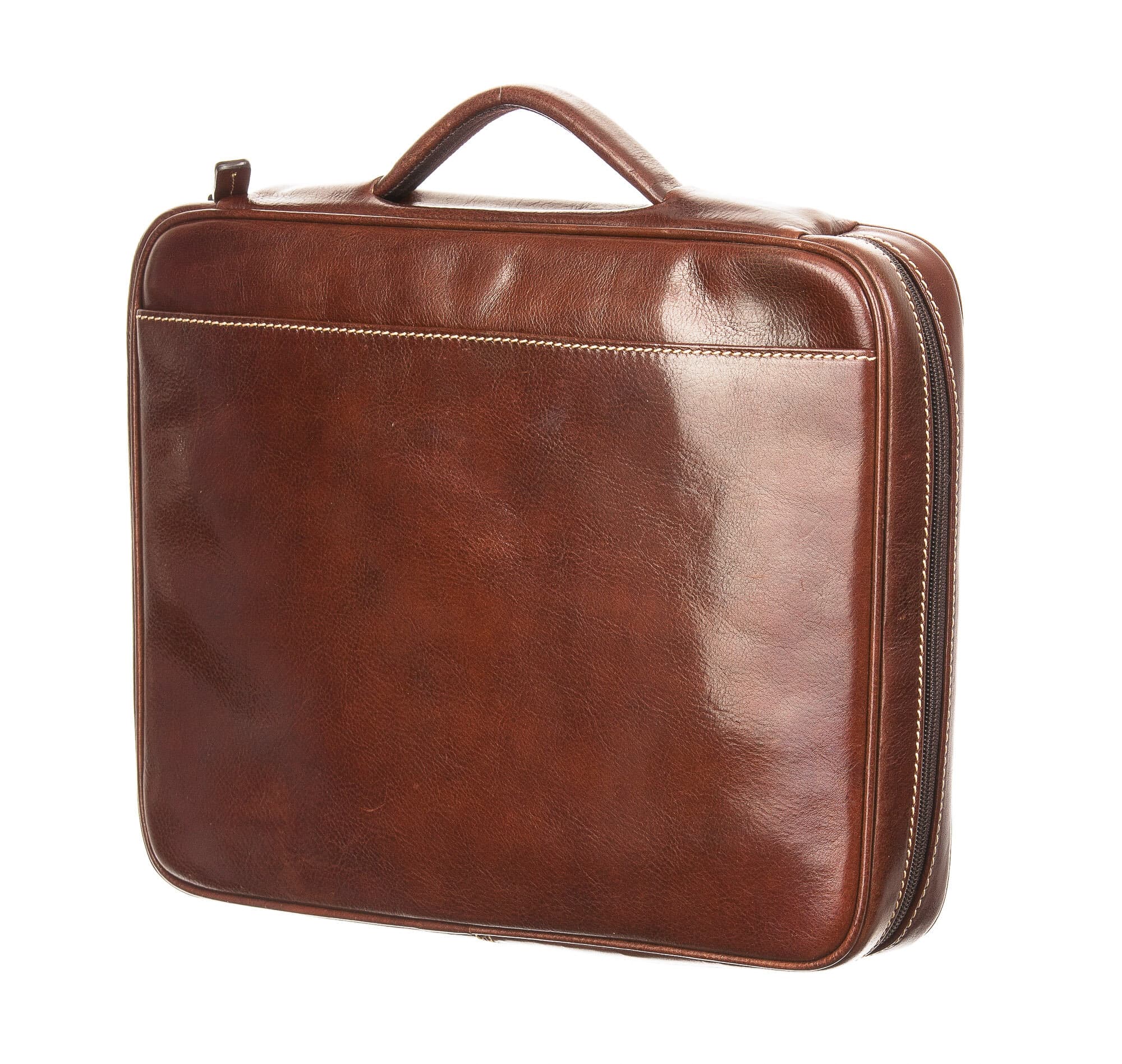 Cartella ufficio / lavoro in vera pelle CHIAROSCURO mod. ALFREDO, colore MARRONE, Made in Italy.