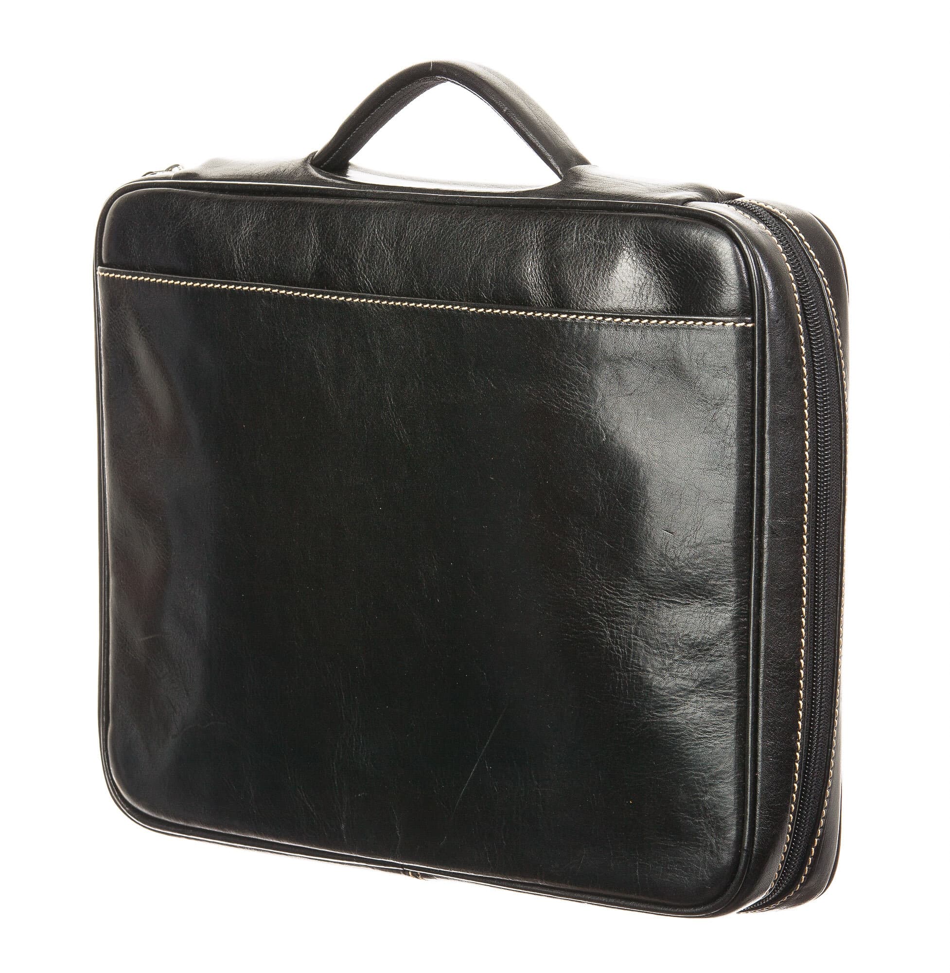 Cartella ufficio / lavoro in vera pelle CHIAROSCURO mod. ALFREDO, colore NERO, Made in Italy.