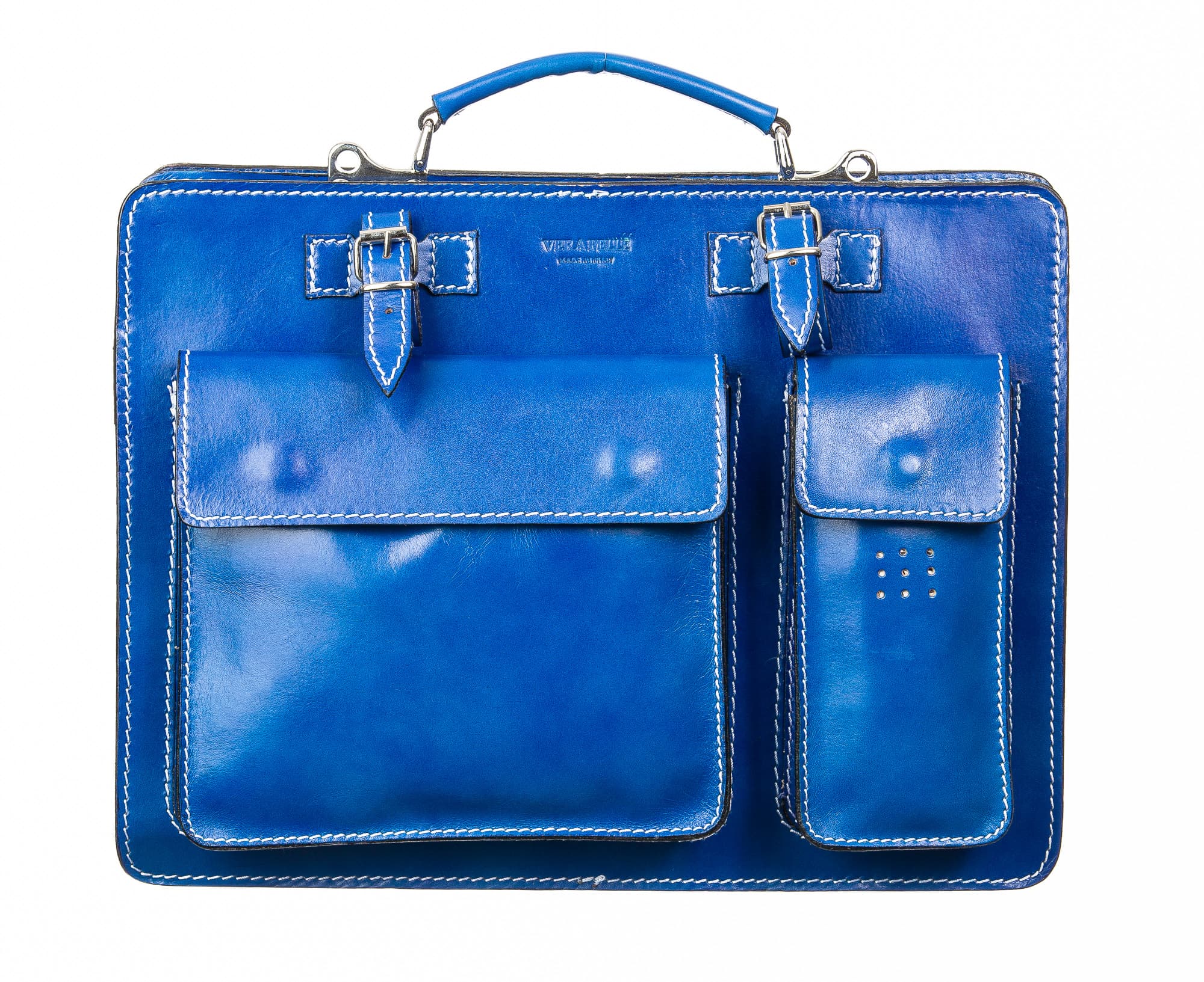 Borsa uomo / donna in vera pelle CHIAROSCURO mod. ALEX maxi, colore BLU, Made in Italy.