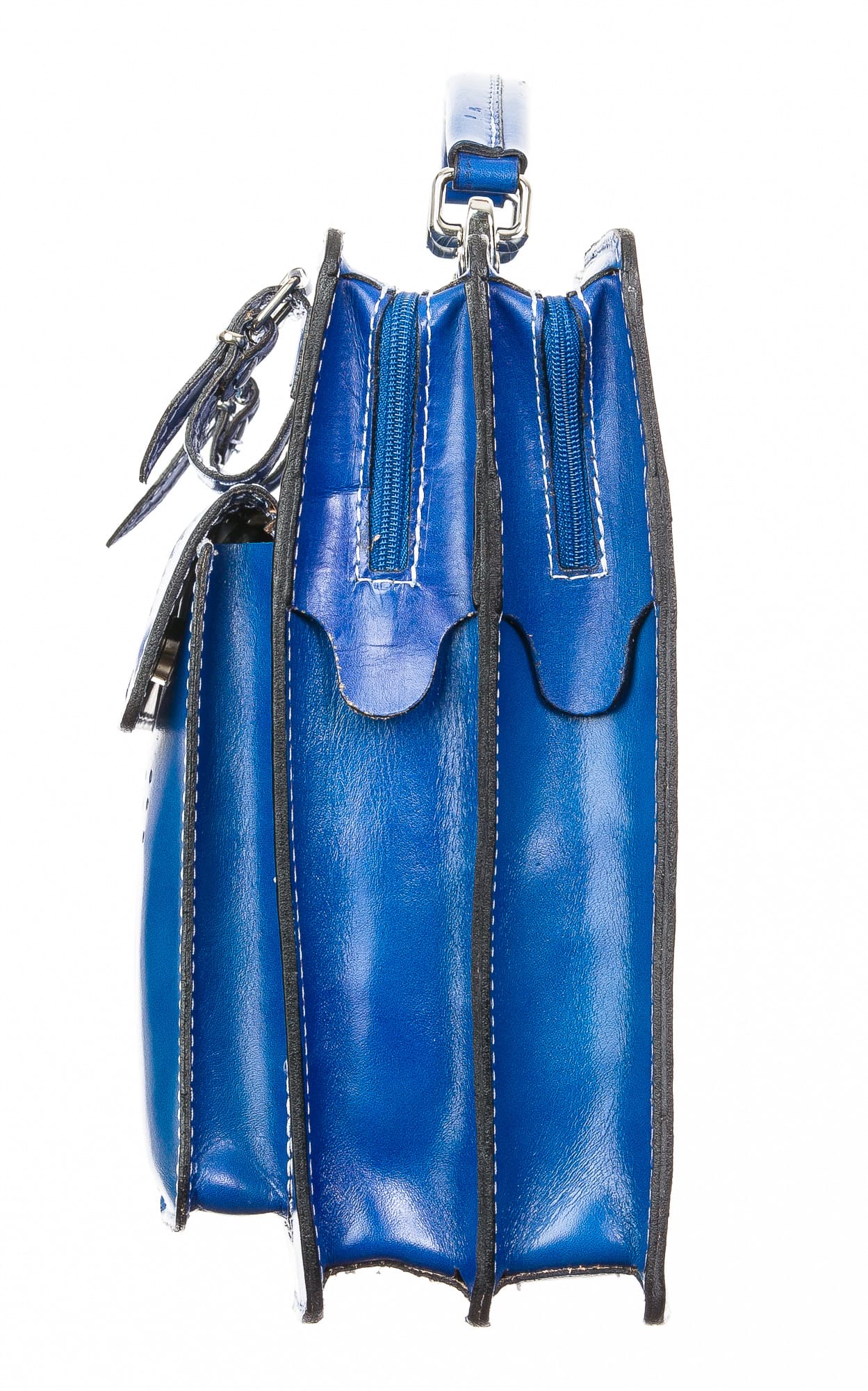 Borsa uomo / donna in vera pelle CHIAROSCURO mod. ALEX maxi, colore BLU, Made in Italy.