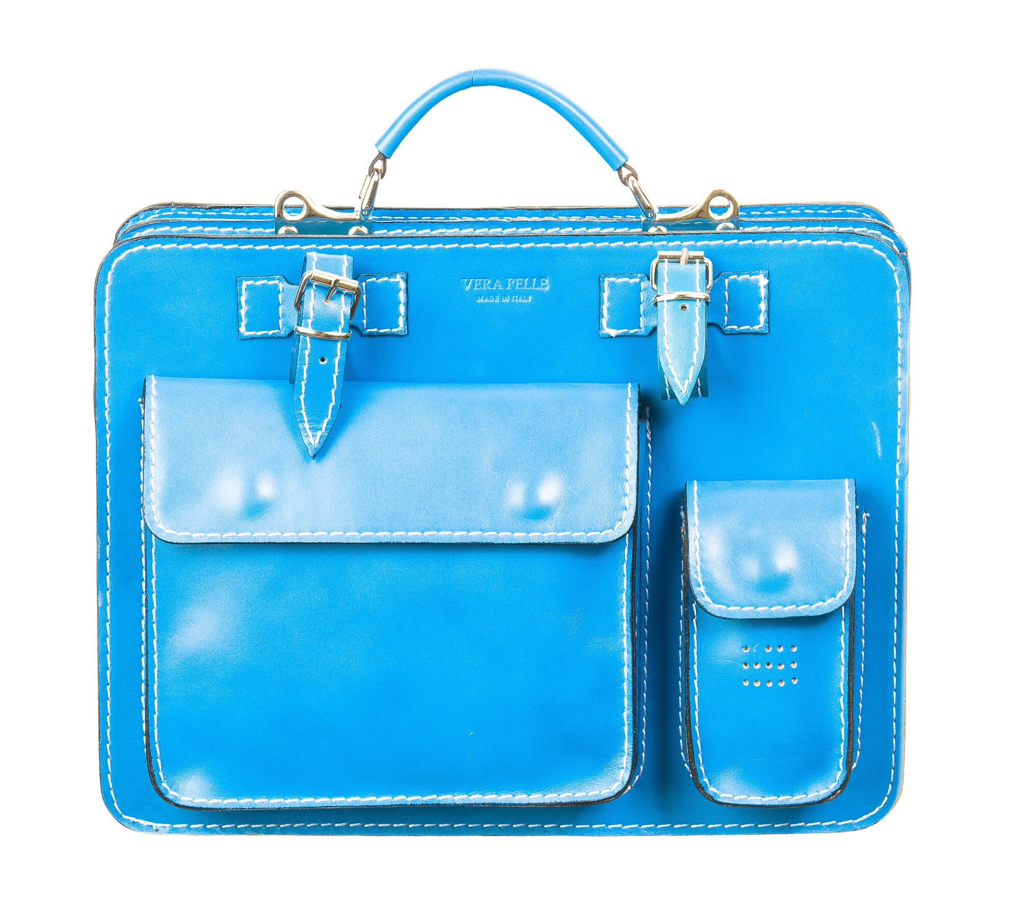 Cartella ufficio / lavoro in vera pelle CHIAROSCURO mod. ALEX medium, colore AZZURRO, Made in Italy.