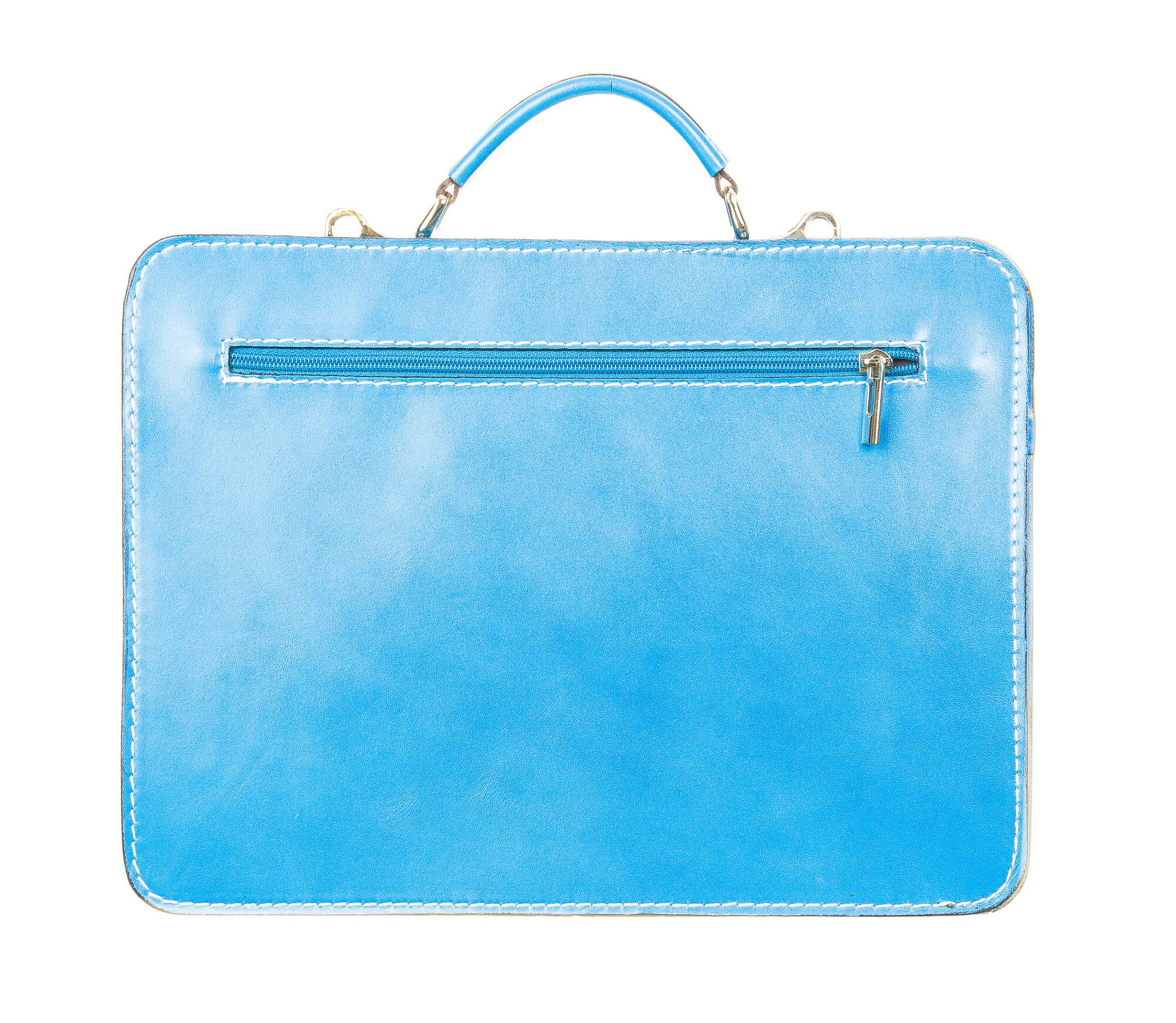 Cartella ufficio / lavoro in vera pelle CHIAROSCURO mod. ALEX medium, colore AZZURRO, Made in Italy.