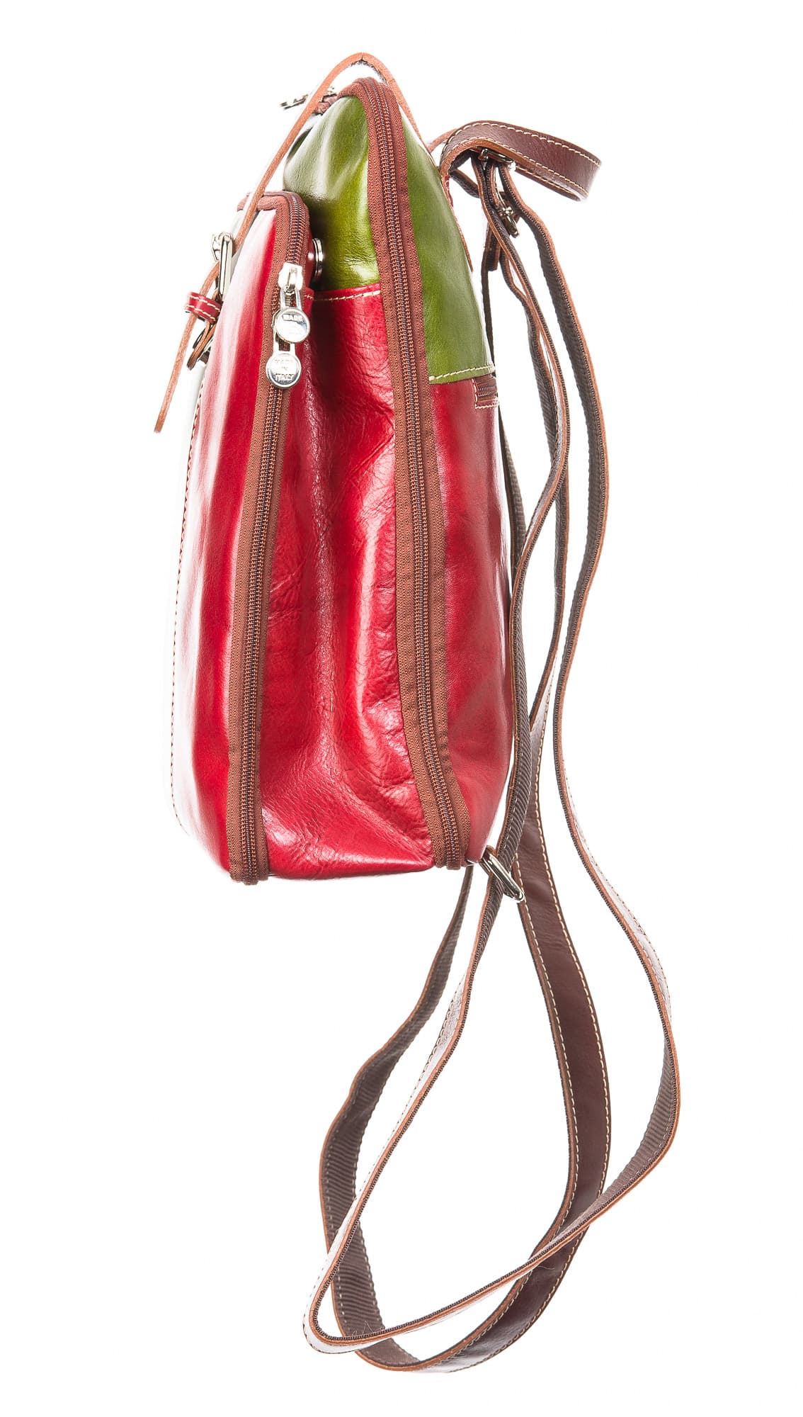 Borsa zaino donna in vera pelle MONTE COLOMBINE, TRICOLORE BANDIERA ITALIANA, VERDE/BIANCO/ROSSO, CHIAROSCURO, MADE IN ITALY