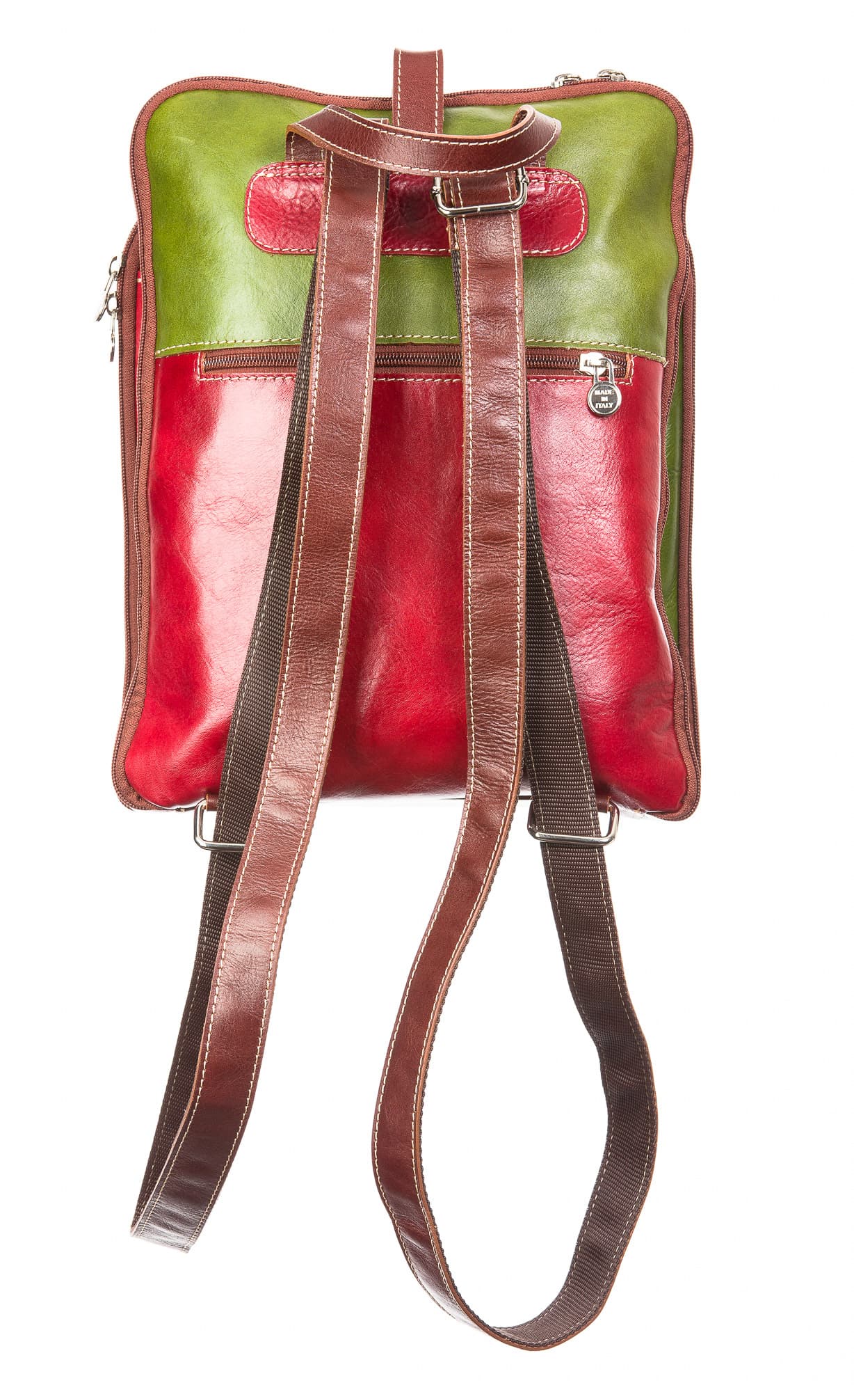Borsa zaino donna in vera pelle MONTE COLOMBINE, TRICOLORE BANDIERA ITALIANA, VERDE/BIANCO/ROSSO, CHIAROSCURO, MADE IN ITALY