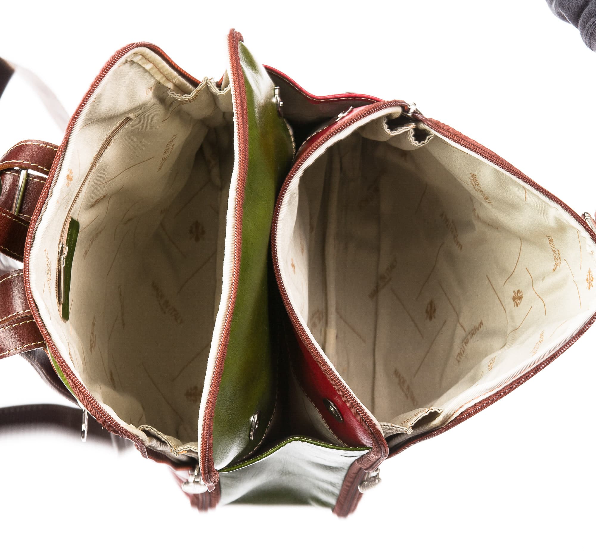 Borsa zaino donna in vera pelle MONTE COLOMBINE, TRICOLORE BANDIERA ITALIANA, VERDE/BIANCO/ROSSO, CHIAROSCURO, MADE IN ITALY