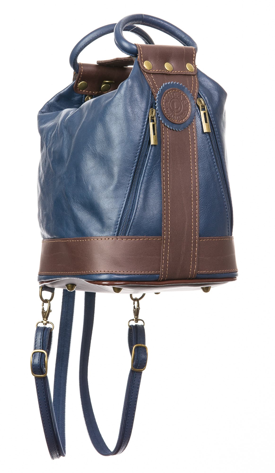 Borsa zaino donna in vera pelle CHIAROSCURO mod. GRIGNA, colore BLU, Made in Italy