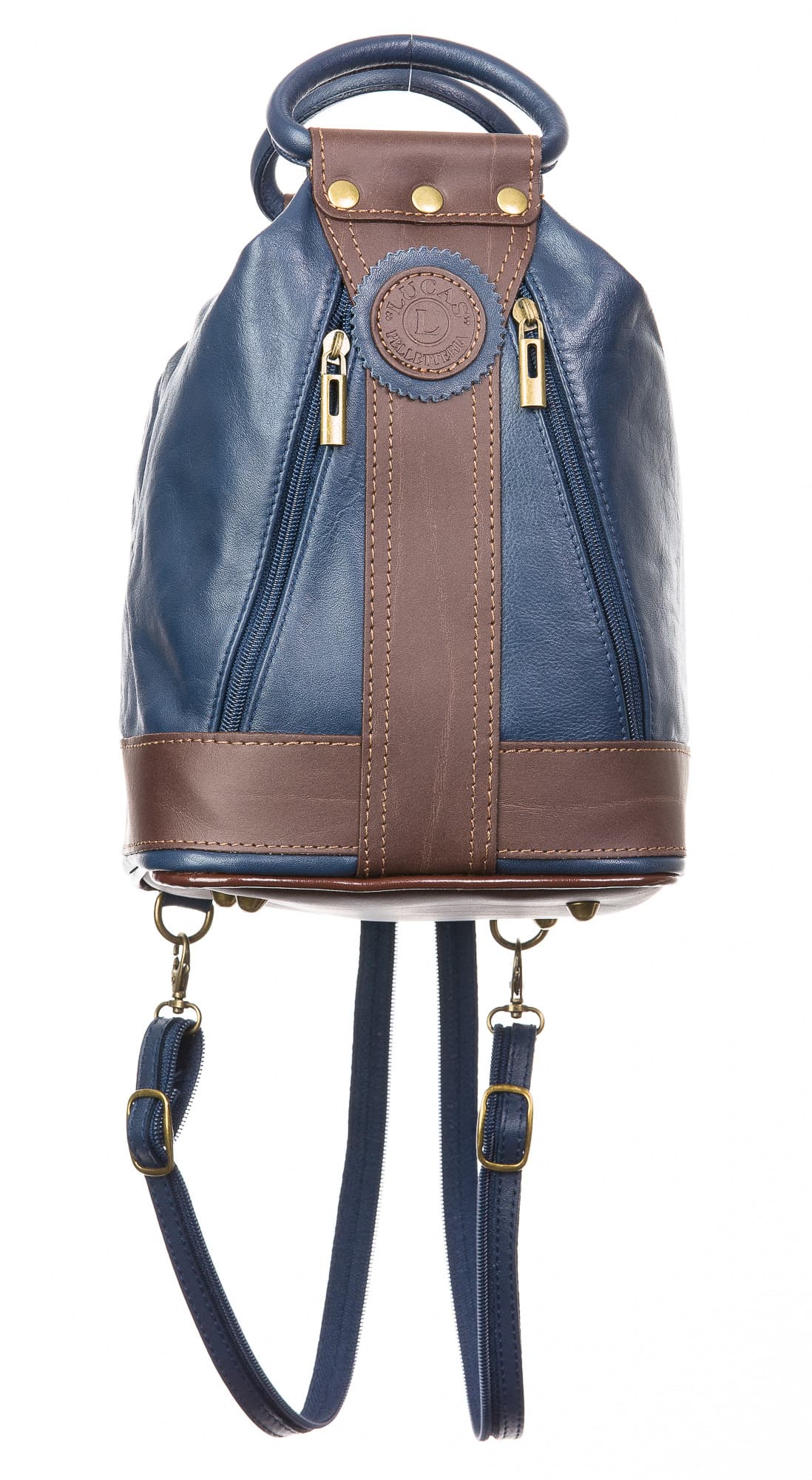 Borsa zaino donna in vera pelle CHIAROSCURO mod. GRIGNA, colore BLU, Made in Italy