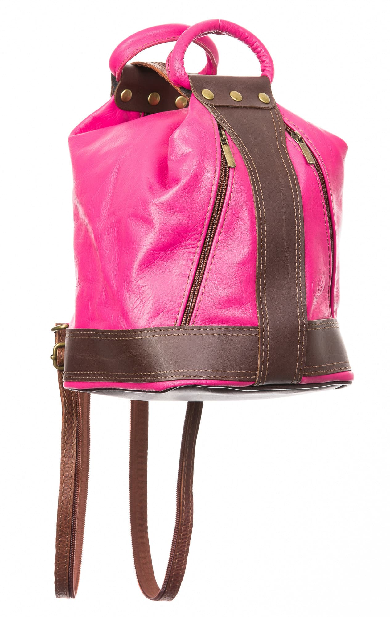 Borsa zaino donna in vera pelle CHIAROSCURO mod. GRIGNA, colore FUCSIA, Made in Italy.