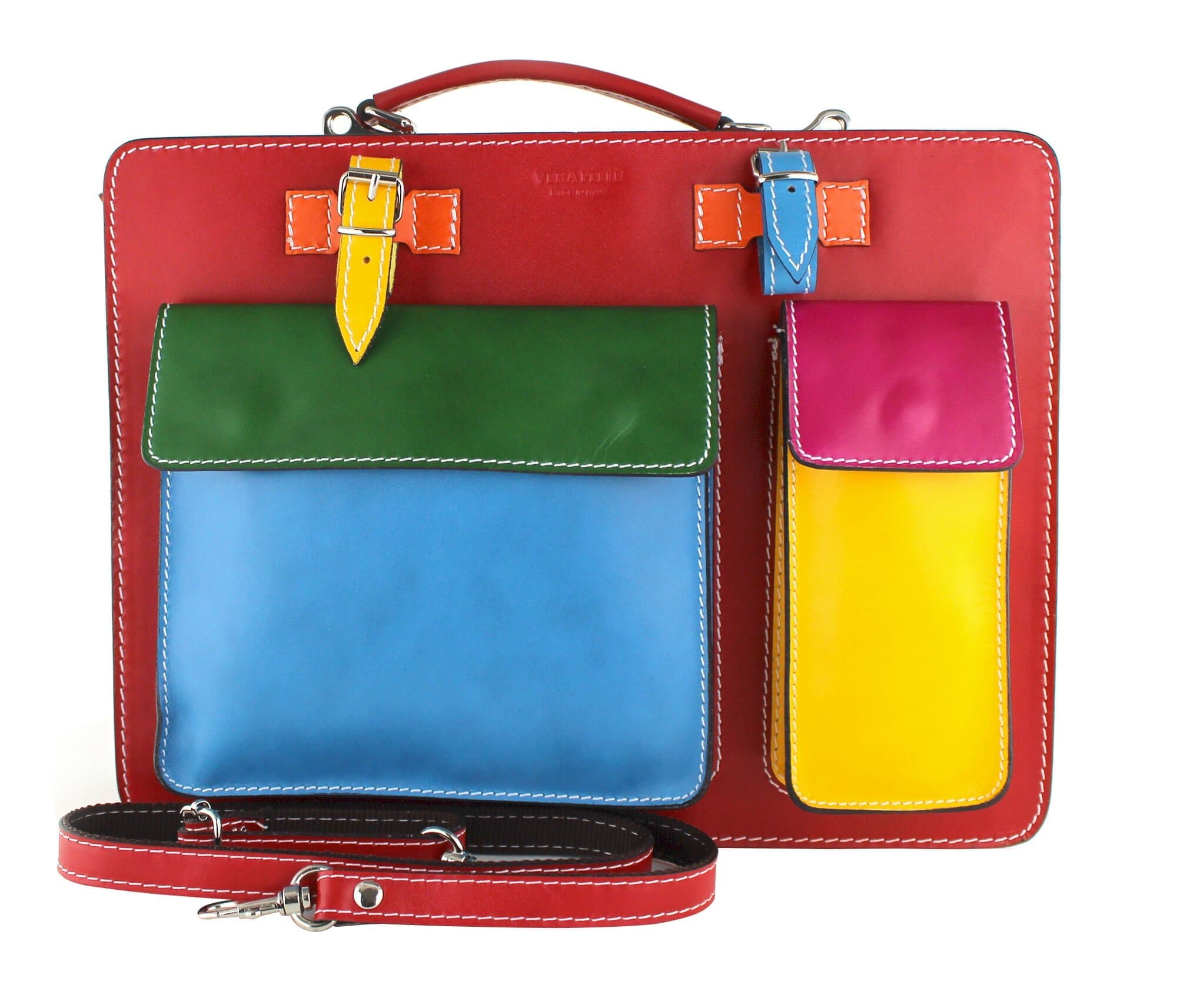 ELVI Maxi base Rosso Estivo: Cartella ufficio/lavoro in vera pelle CHIAROSCURO, MULTICOLORE, Made in Italy adatta a computer Pc portatile 13/14 pollici, brochure grandi, cartelle e fogli formato A4 