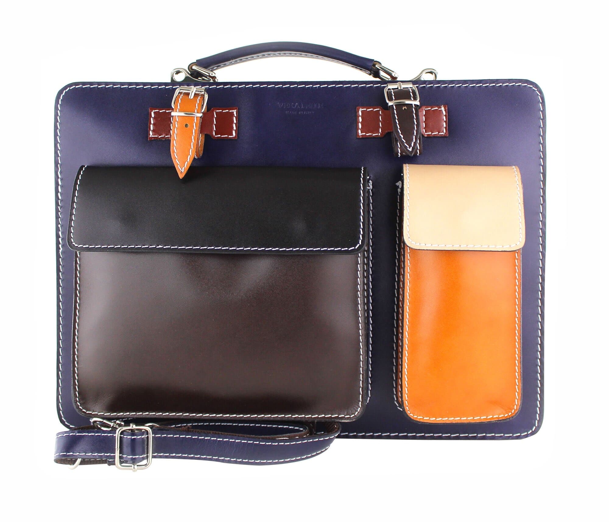ELVI Maxi base Blu: Cartella ufficio/lavoro in vera pelle CHIAROSCURO, MULTICOLORE, Made in Italy