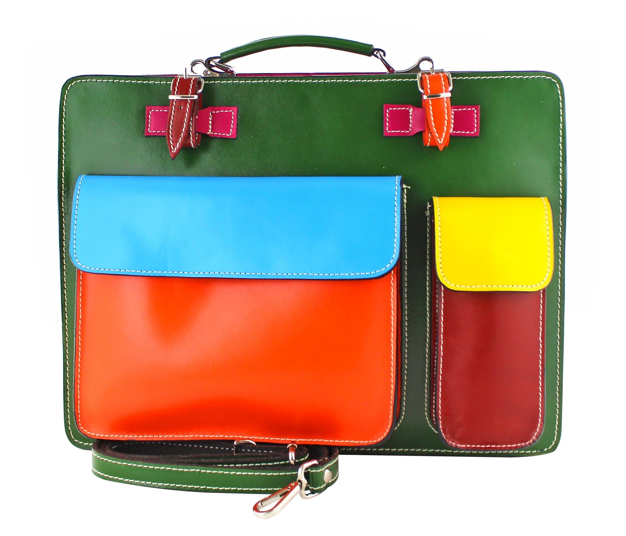 ELVI XXL base Verde: Cartella ufficio/lavoro in vera pelle CHIAROSCURO, Made in Italy adatta a computer Pc portatile 15 pollici, brochure grandi, cartelle e fogli formato A3