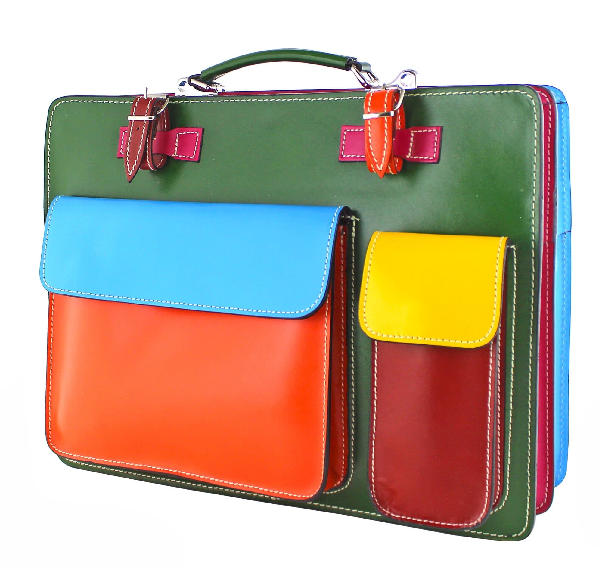 ELVI XXL base Verde: Cartella ufficio/lavoro in vera pelle CHIAROSCURO, Made in Italy adatta a computer Pc portatile 15 pollici, brochure grandi, cartelle