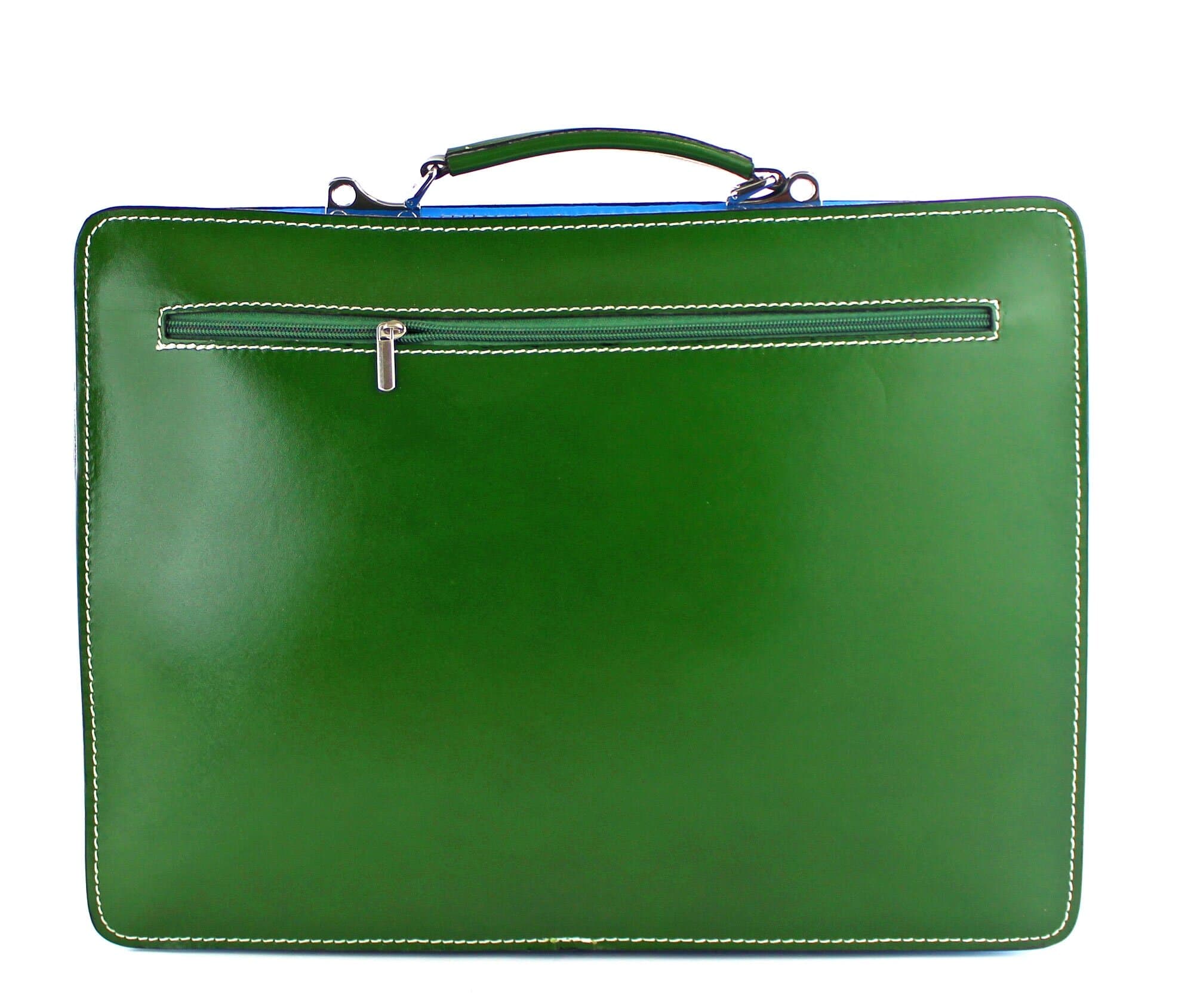 ELVI XXL base Verde: Cartella ufficio/lavoro in vera pelle CHIAROSCURO, Made in Italy adatta a computer Pc portatile 15 pollici, brochure grandi, cartelle e fogli formato A3