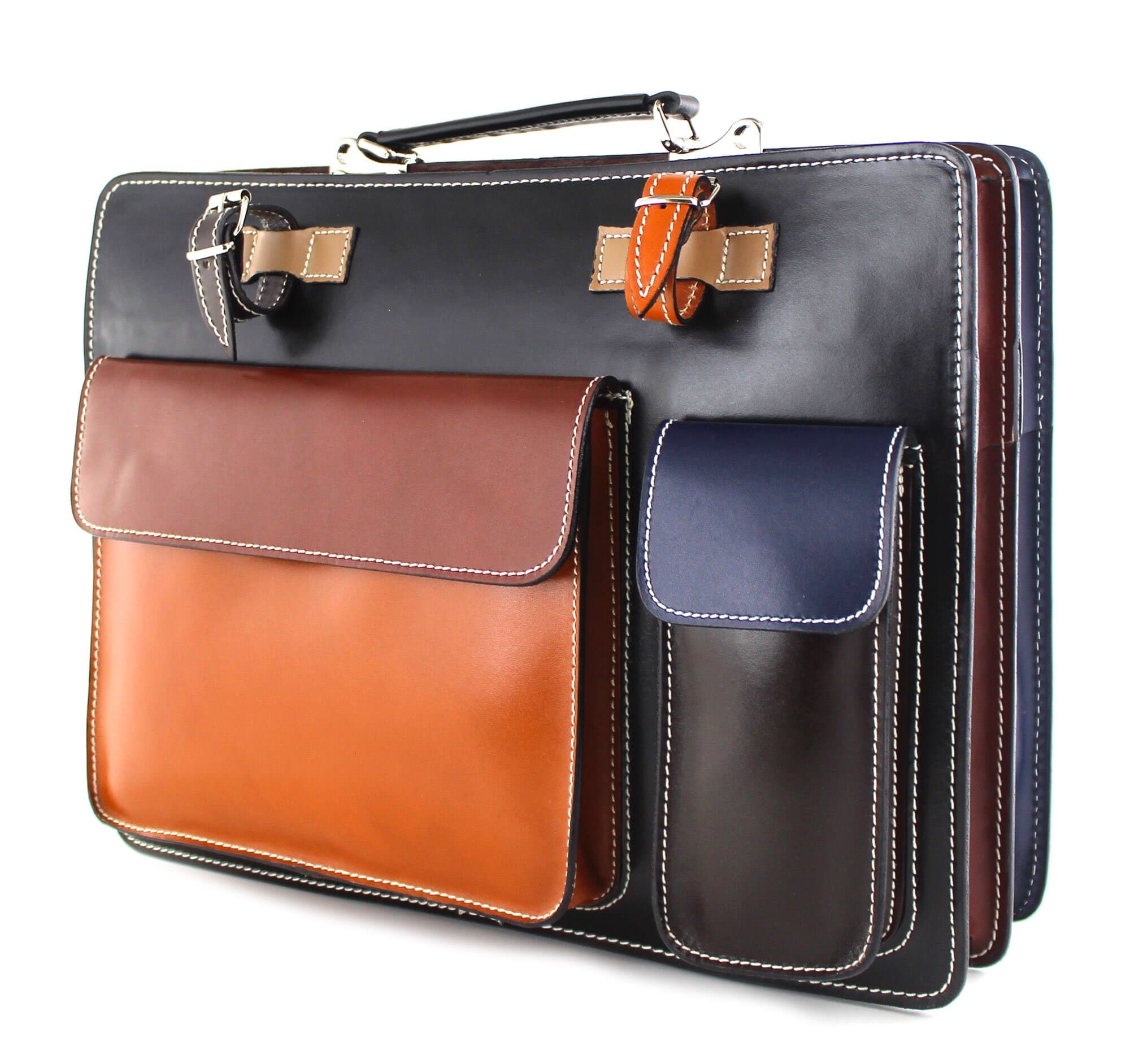 ELVI XXL base NERO: Cartella ufficio/lavoro in vera pelle CHIAROSCURO, Made in Italy adatta a computer Pc portatile 15 pollici, brochure grandi, cartelle