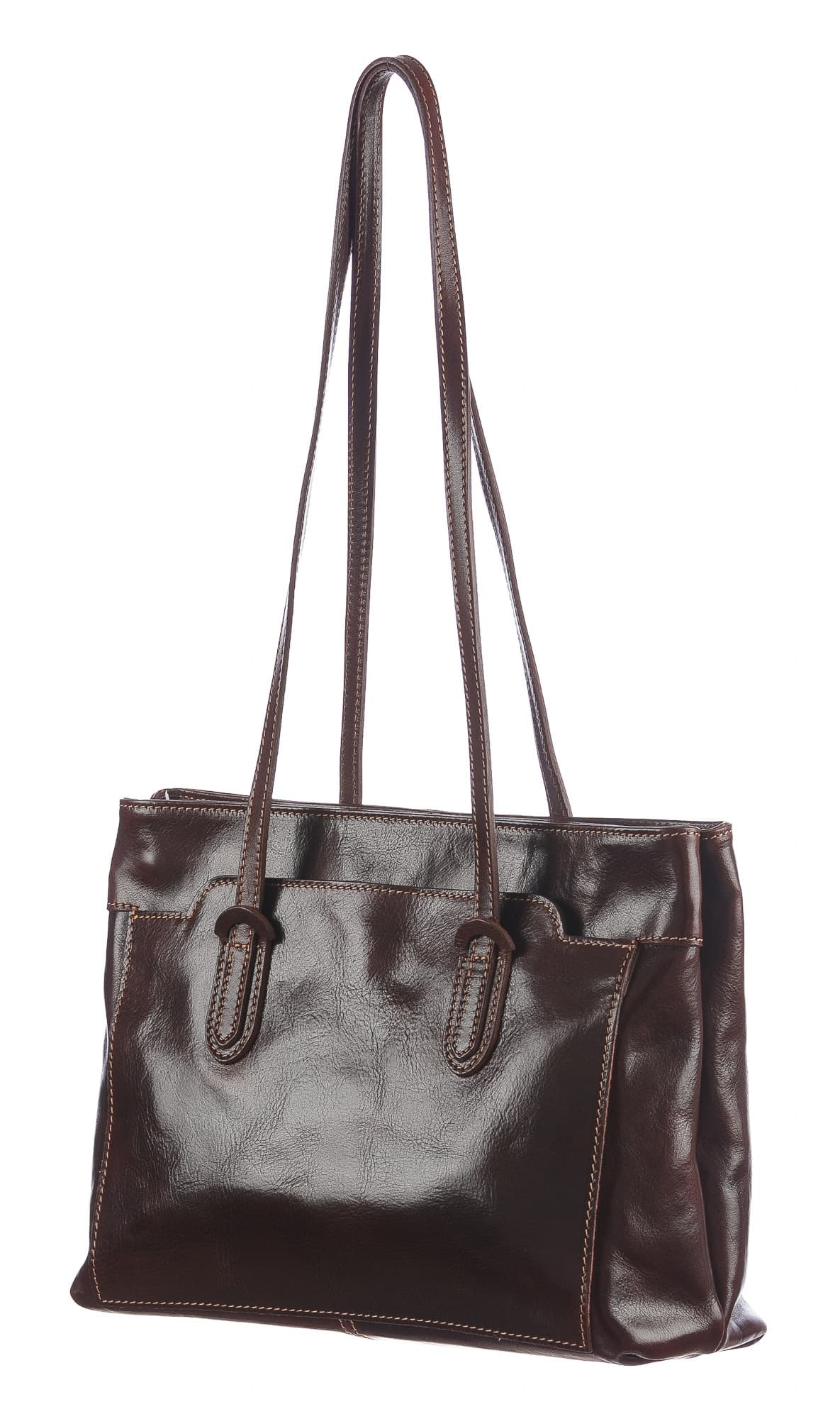 Borsa a spalla da donna in vera pelle MINA, colore TESTA DI MORO, CHIAROSCURO, MADE IN ITALY 